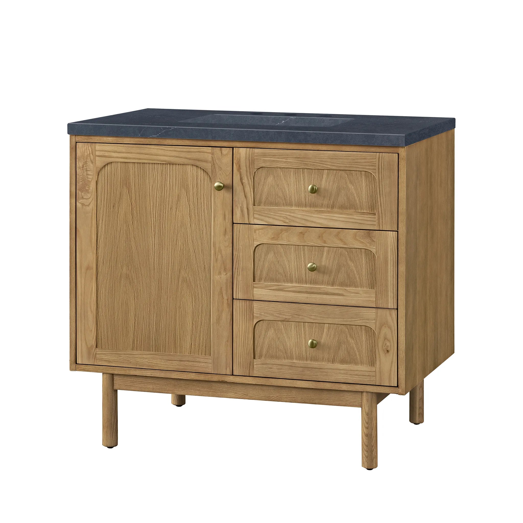 36" Laurent Single Vanity in Light Natural Oak-Charcoal Soapstone Silestone-8" Widespread image 9