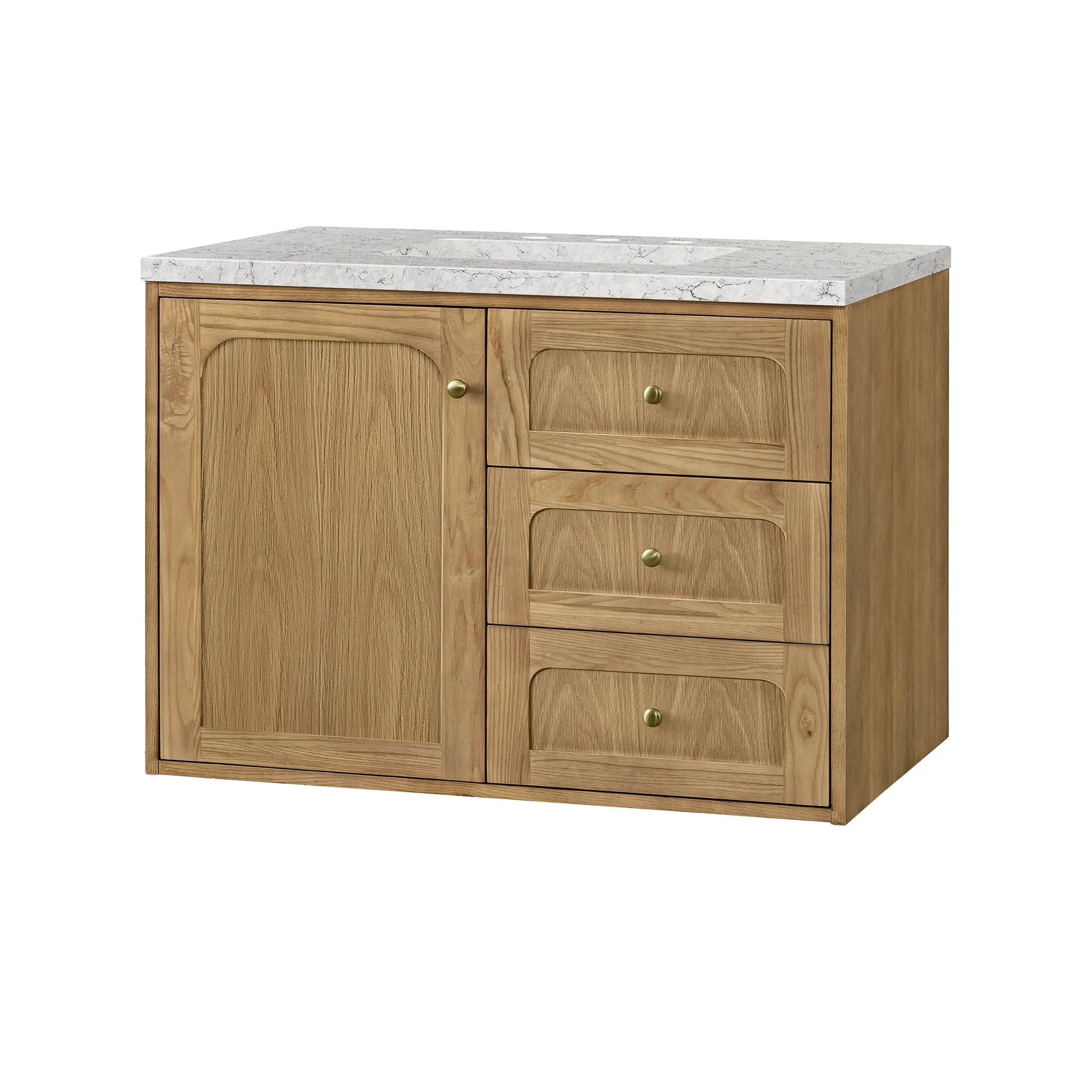 36" Laurent Single Vanity in Light Natural Oak-Eternal Jasmine Pearl Silestone-8" Widespread image 10