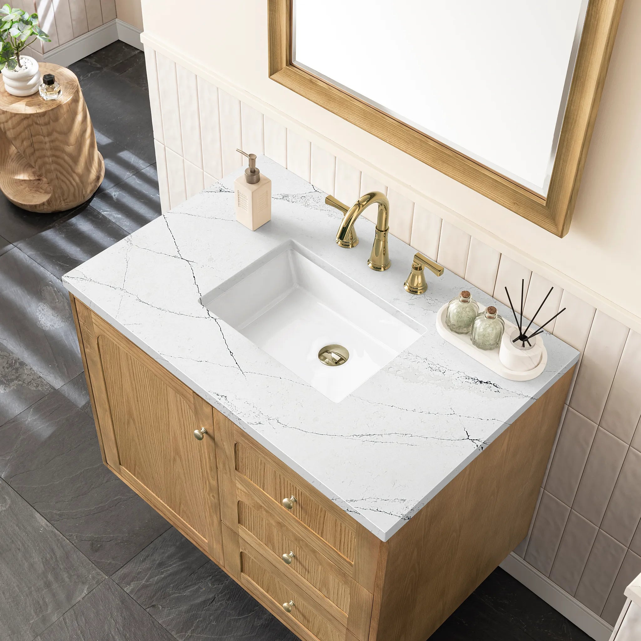 36" Laurent Single Vanity in Light Natural Oak-Ethereal Noctis Silestone-8" Widespread image 8