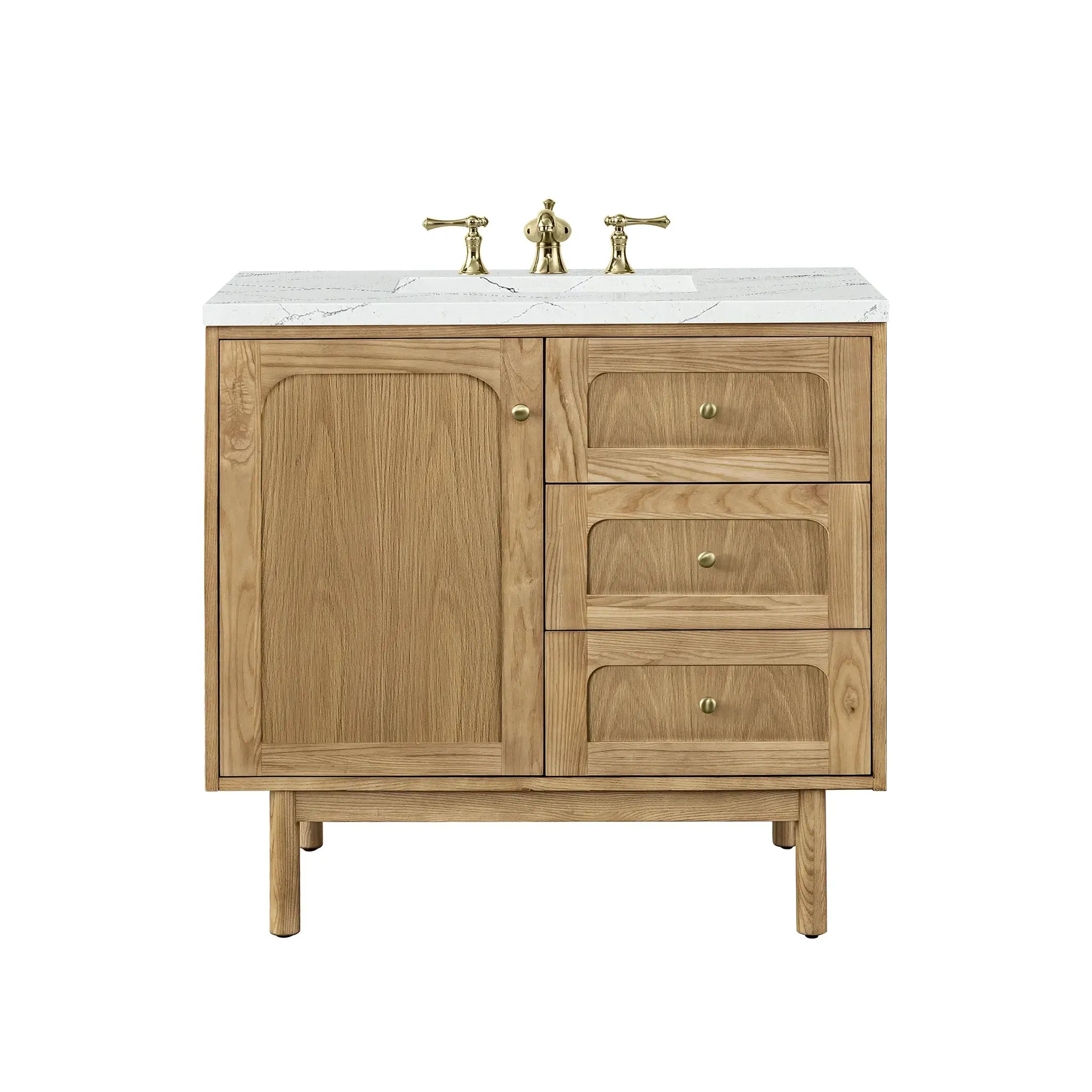 36" Laurent Single Vanity in Light Natural Oak-Ethereal Noctis Silestone-8" Widespread image