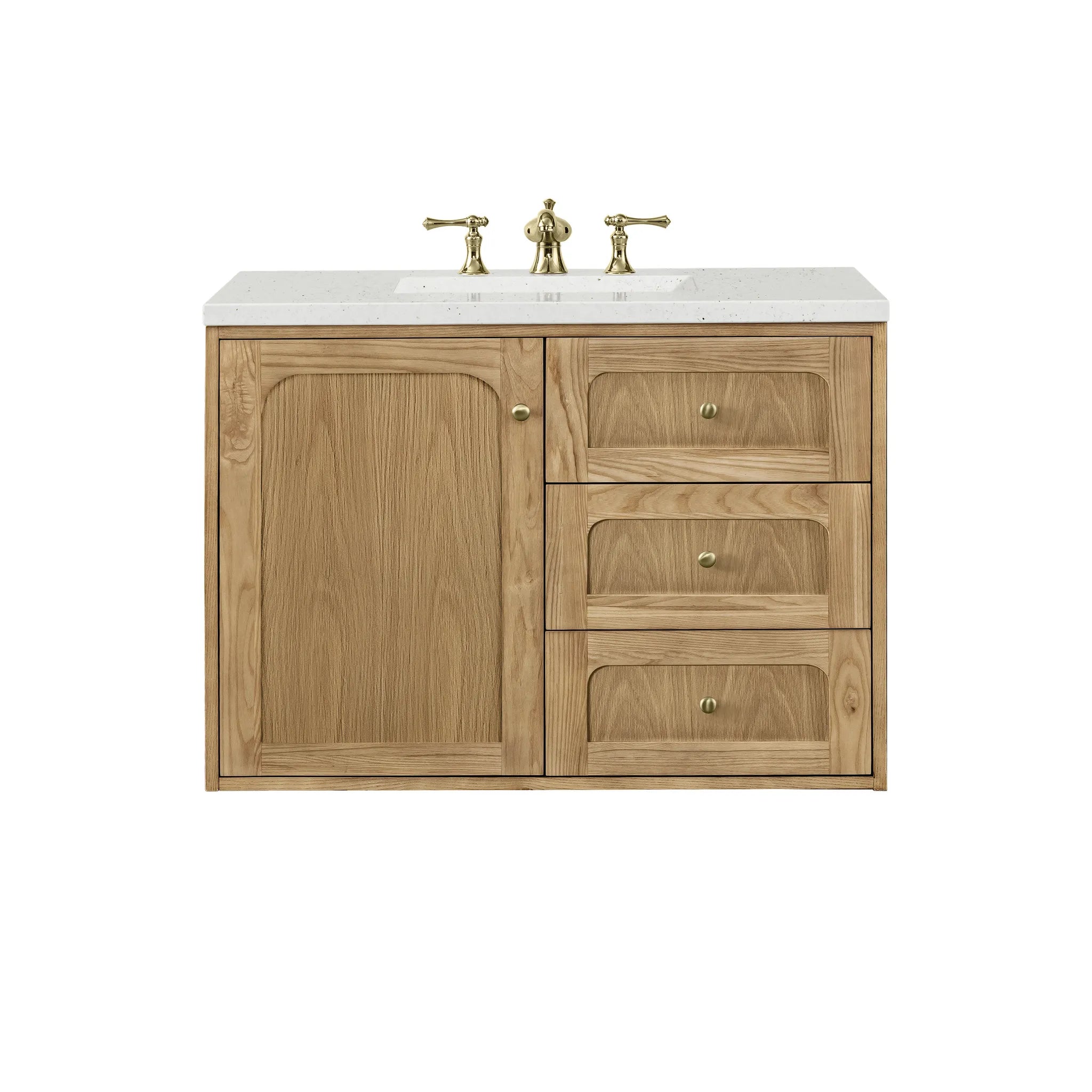 36" Laurent Single Vanity in Light Natural Oak-Lime Delight Silestone-8" Widespread image 1