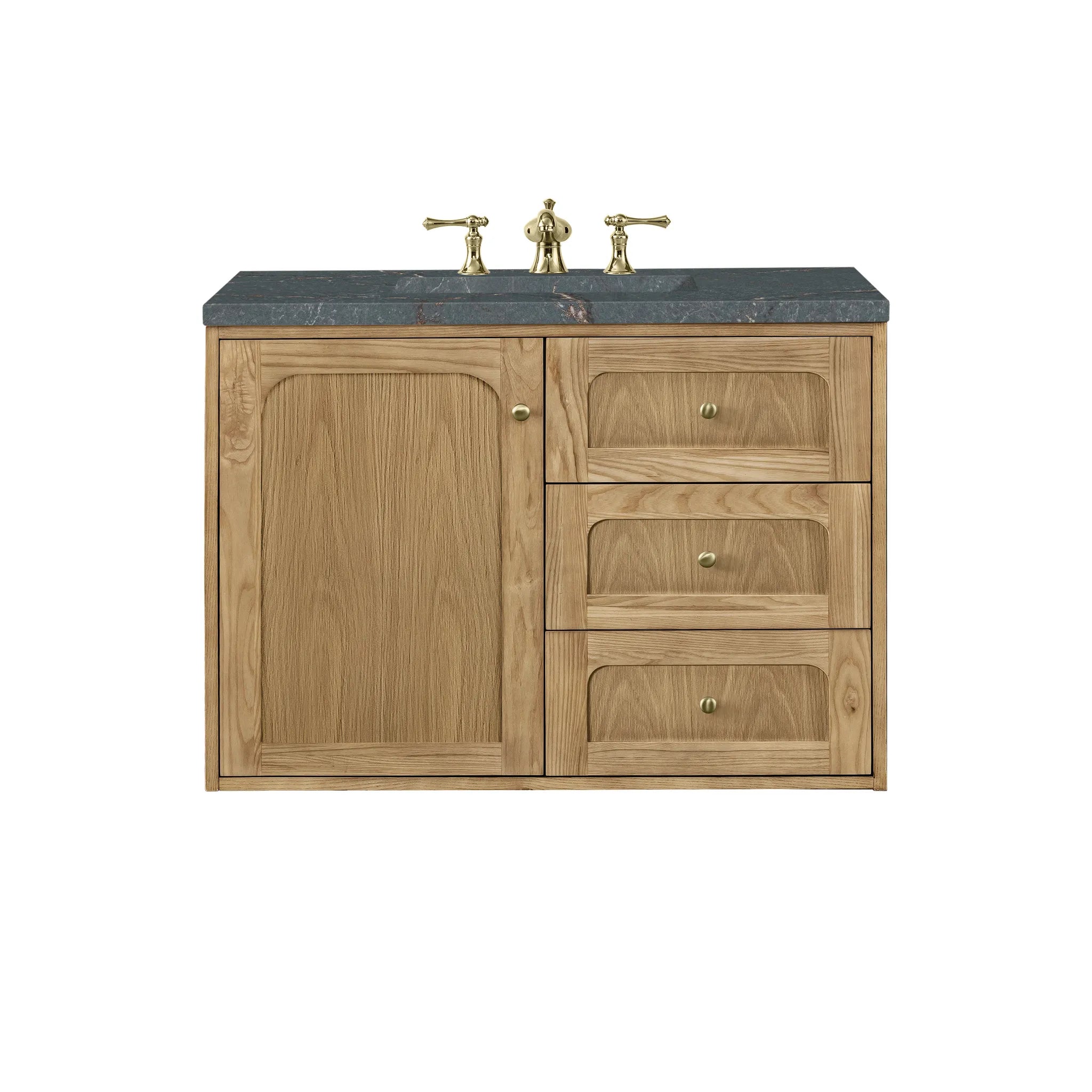 36" Laurent Single Vanity in Light Natural Oak-Parisien Bleu Silestone-8" Widespread image 1
