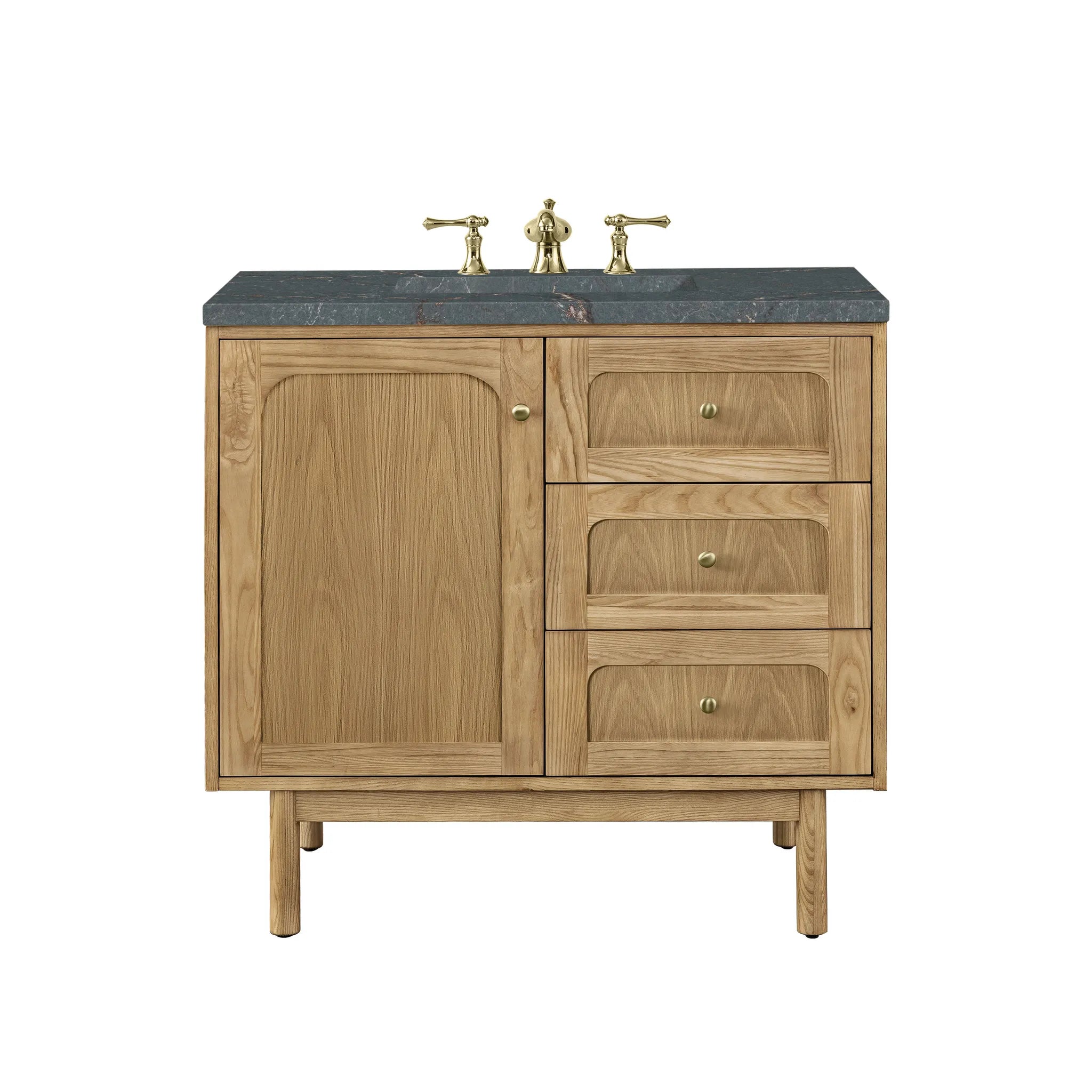 36" Laurent Single Vanity in Light Natural Oak-Parisien Bleu Silestone-8" Widespread image