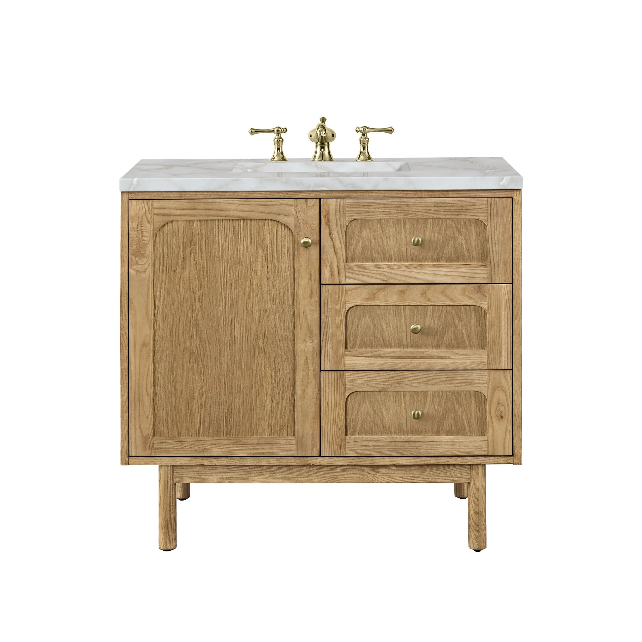 36" Laurent Single Vanity in Light Natural Oak-Victorian Silver Silestone-8" Widespread image
