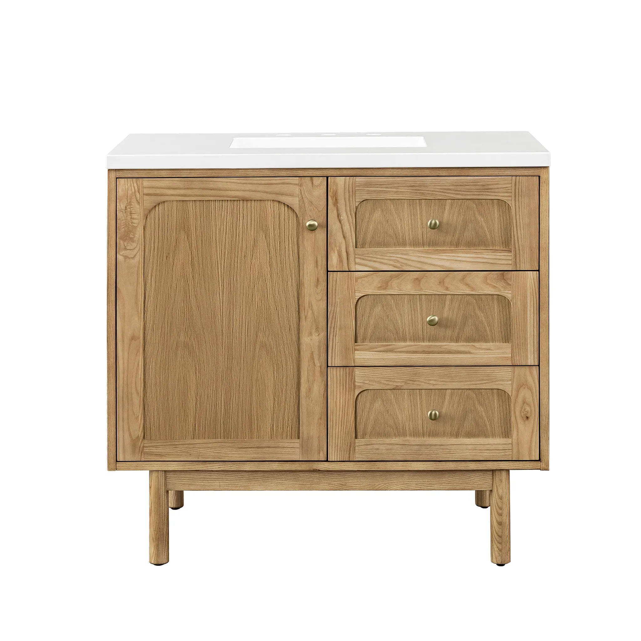 36" Laurent Single Vanity in Light Natural Oak-White Zeus Silestone-8" Widespread image 1