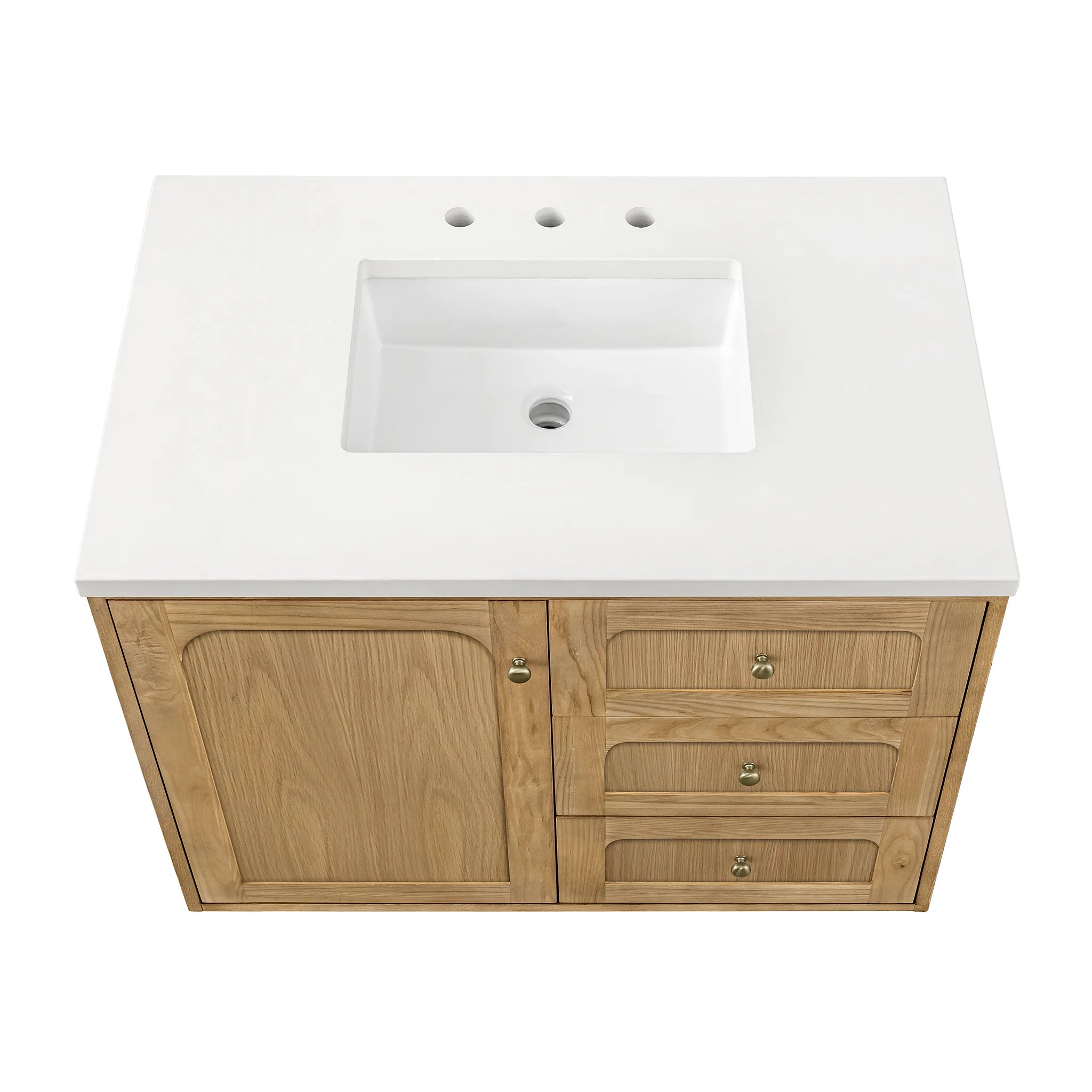 36" Laurent Single Vanity in Light Natural Oak-White Zeus Silestone-8" Widespread image 10
