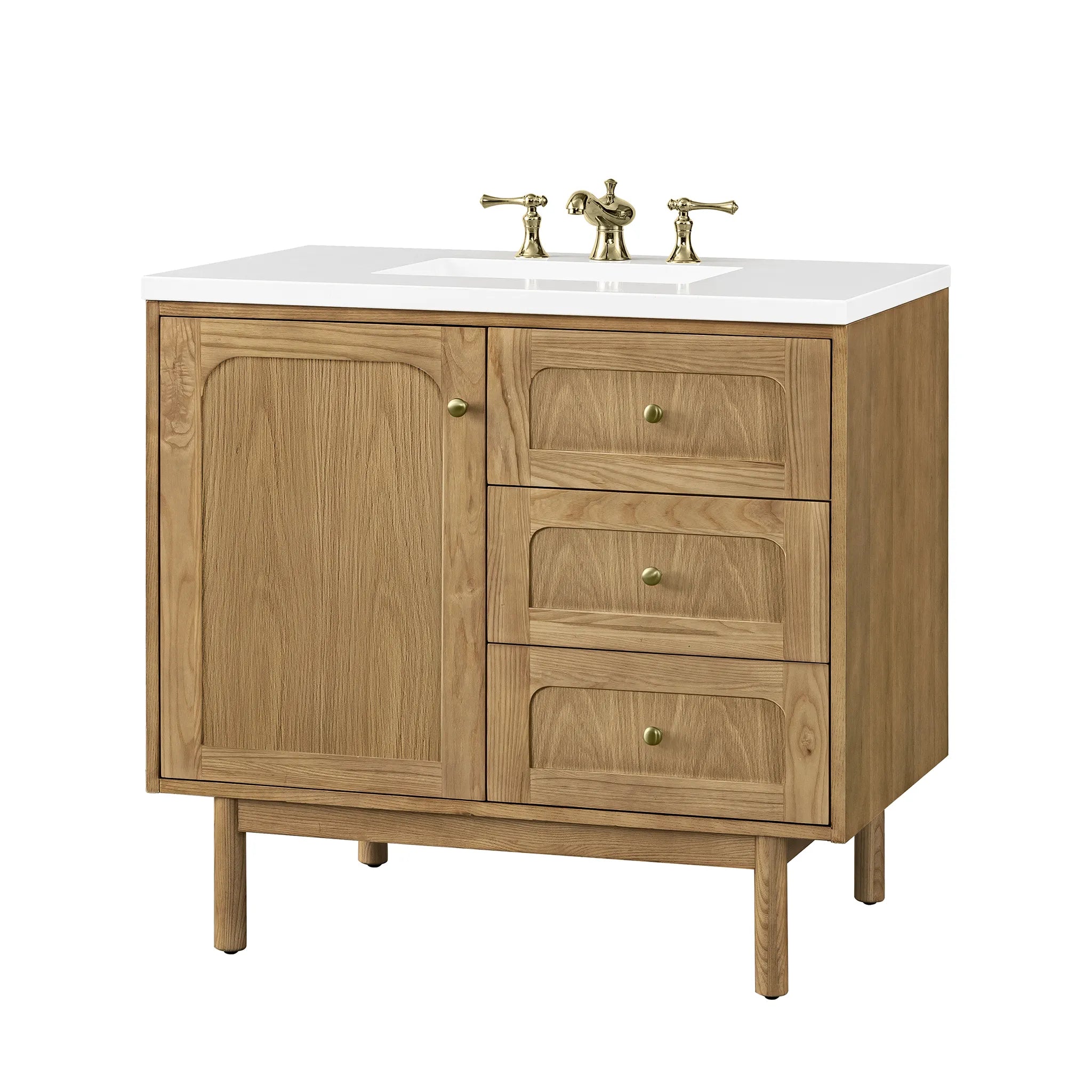 36" Laurent Single Vanity in Light Natural Oak-White Zeus Silestone-8" Widespread image 13