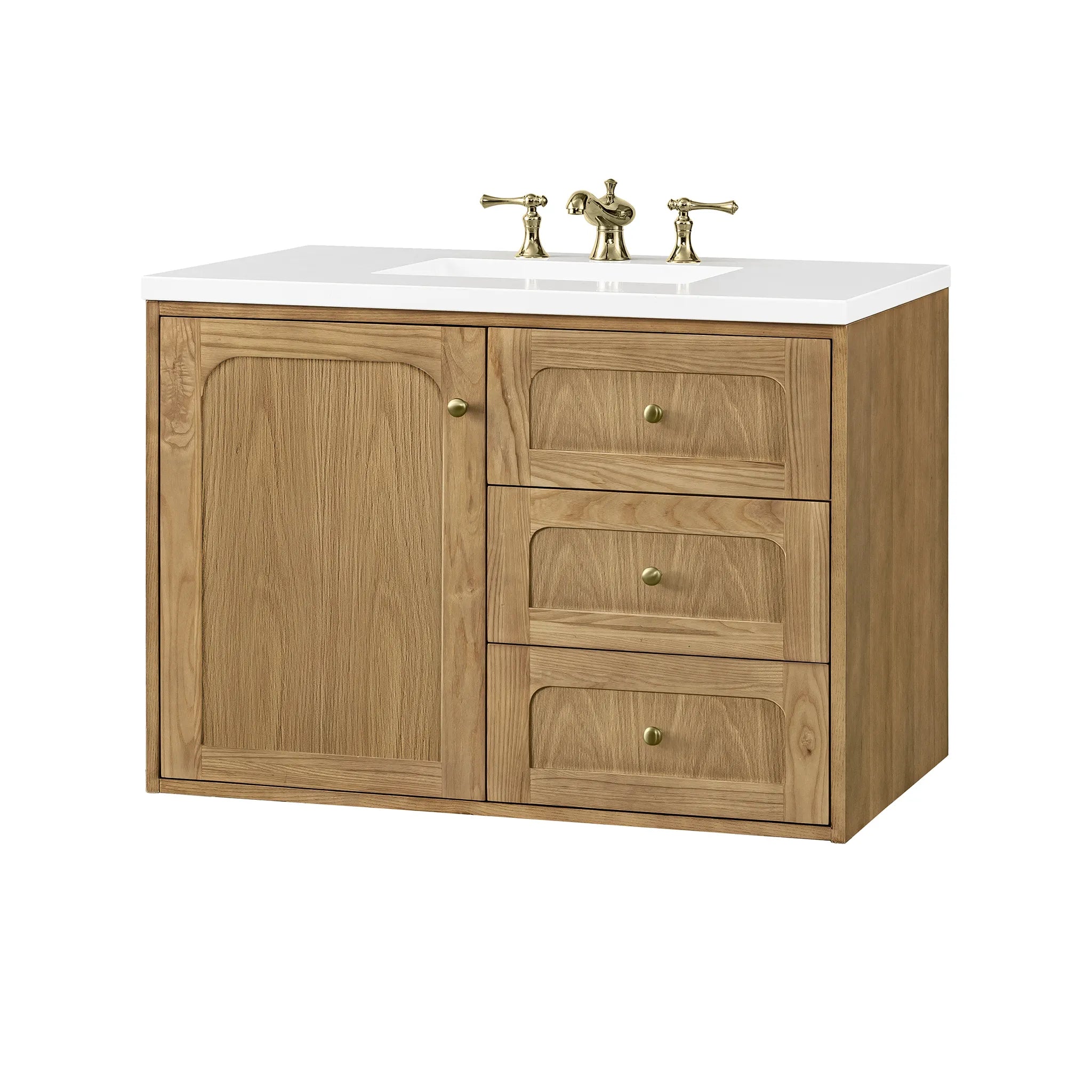 36" Laurent Single Vanity in Light Natural Oak-White Zeus Silestone-8" Widespread image 14