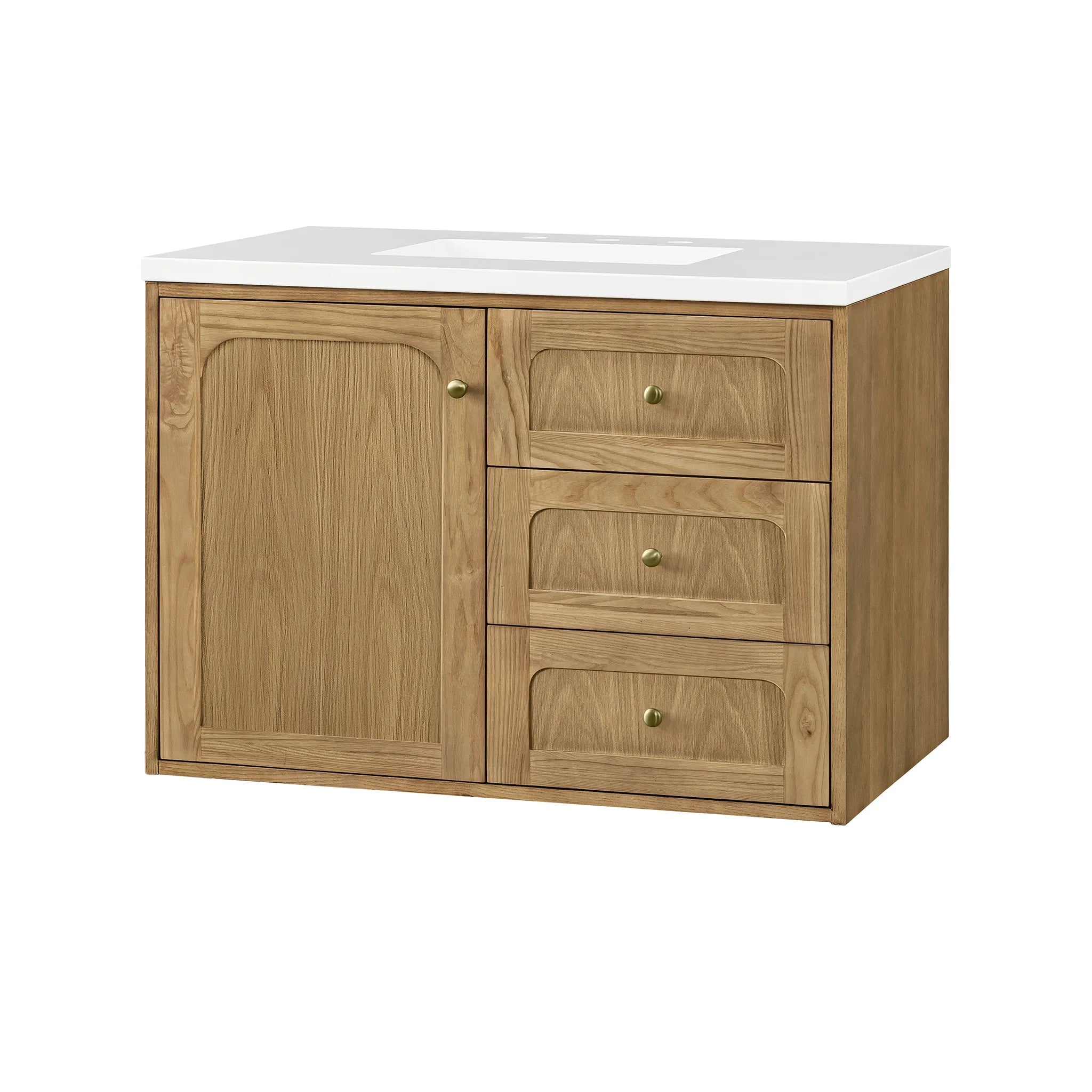 36" Laurent Single Vanity in Light Natural Oak-White Zeus Silestone-8" Widespread image 15