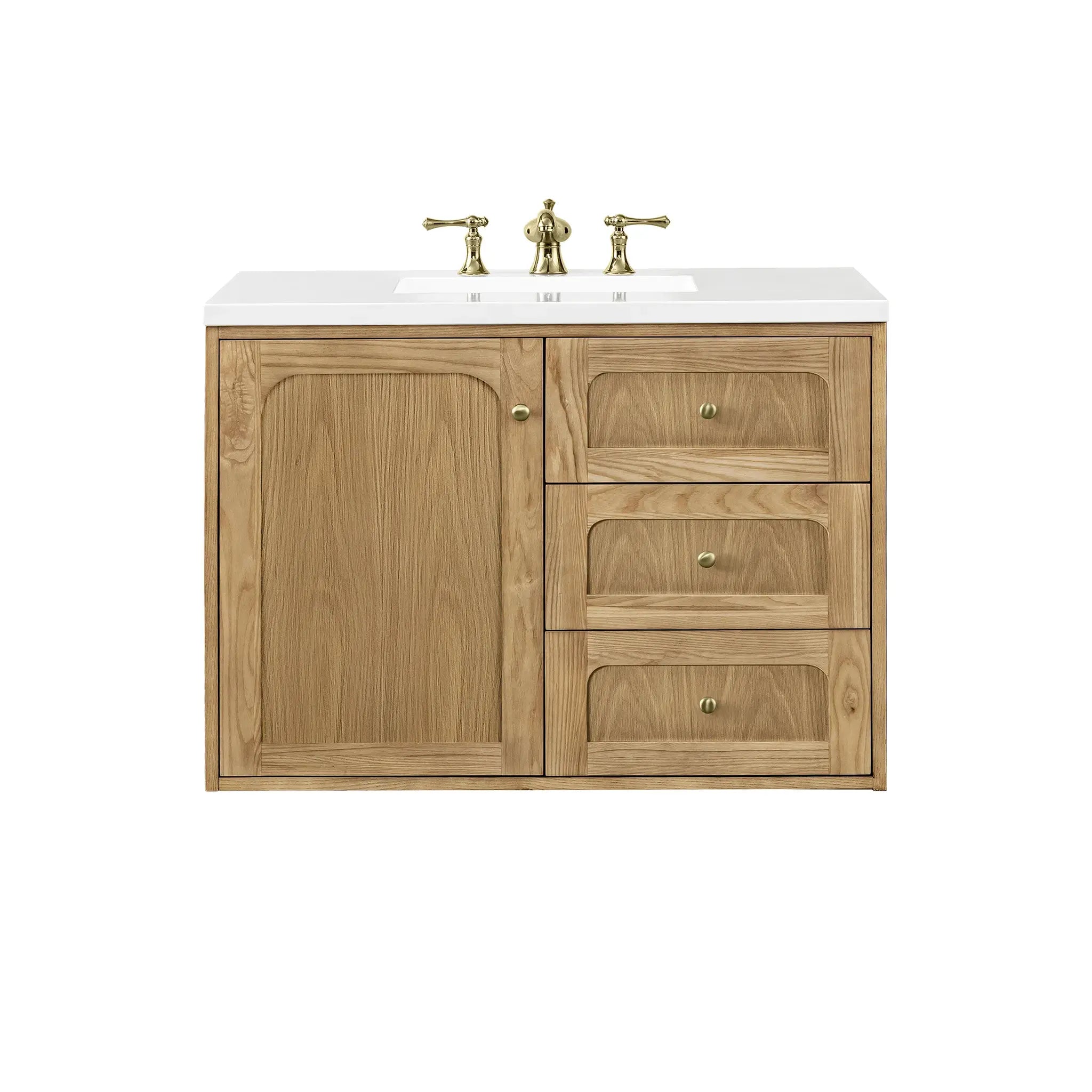 36" Laurent Single Vanity in Light Natural Oak-White Zeus Silestone-8" Widespread image 2