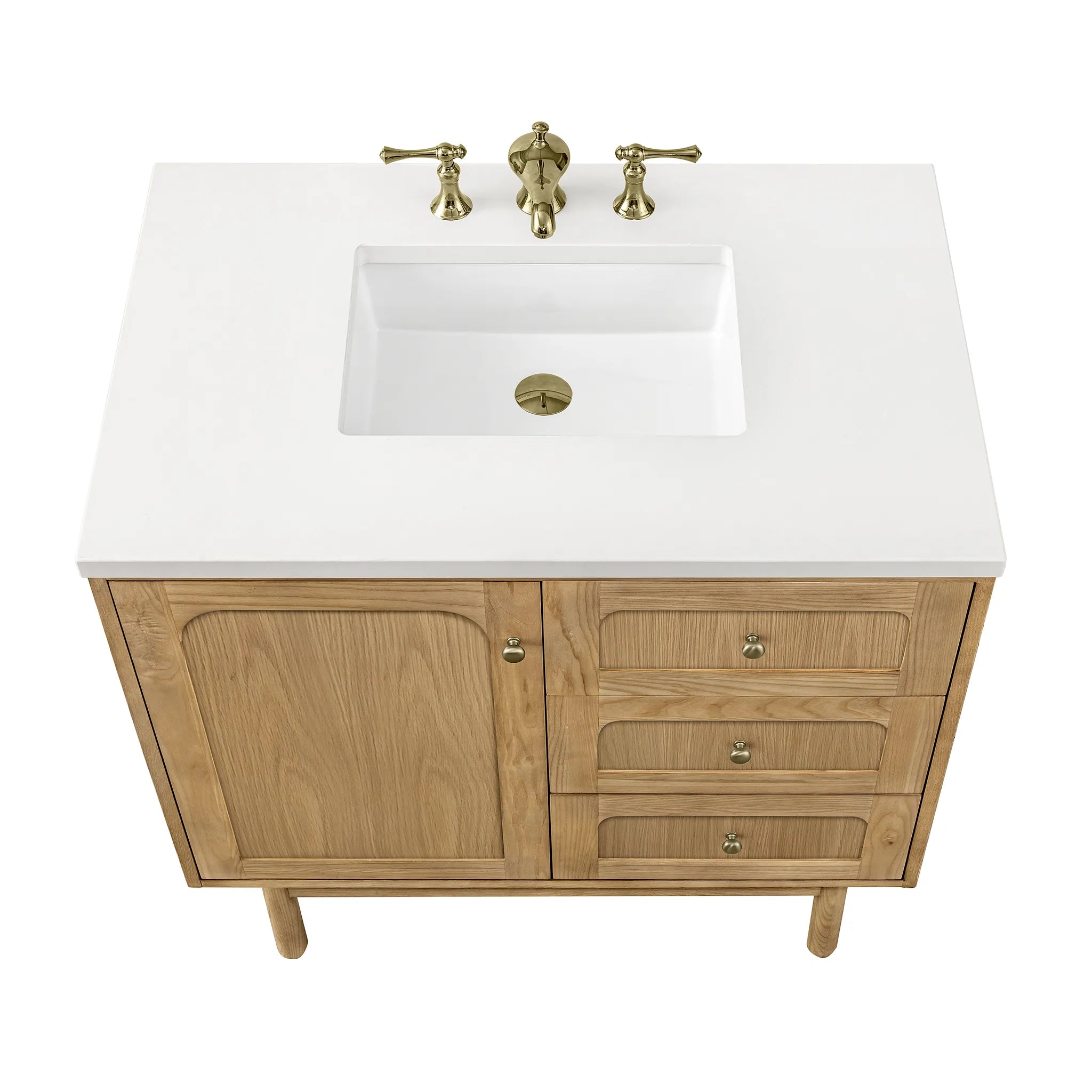 36" Laurent Single Vanity in Light Natural Oak-White Zeus Silestone-8" Widespread image 8