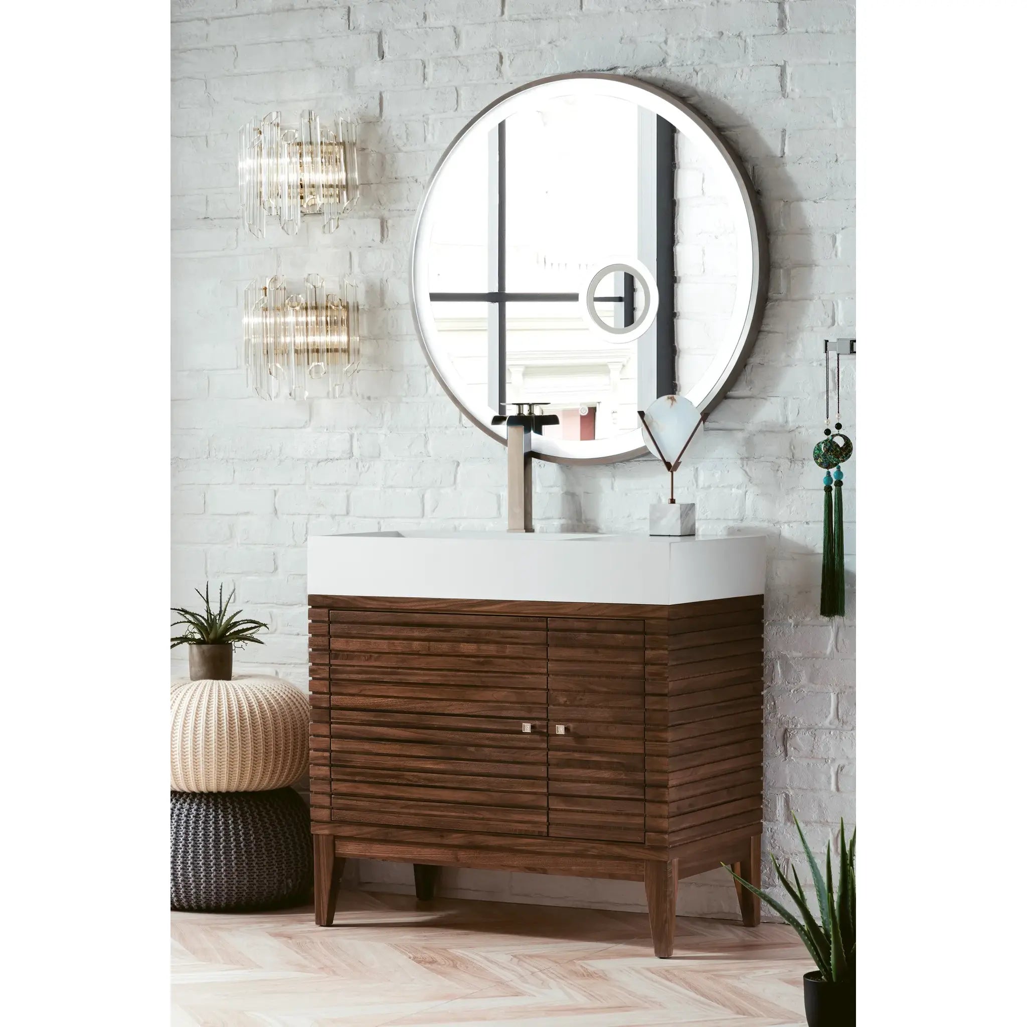 36" Linear Single Vanity in Mid-Century Walnut-Glossy White image 2