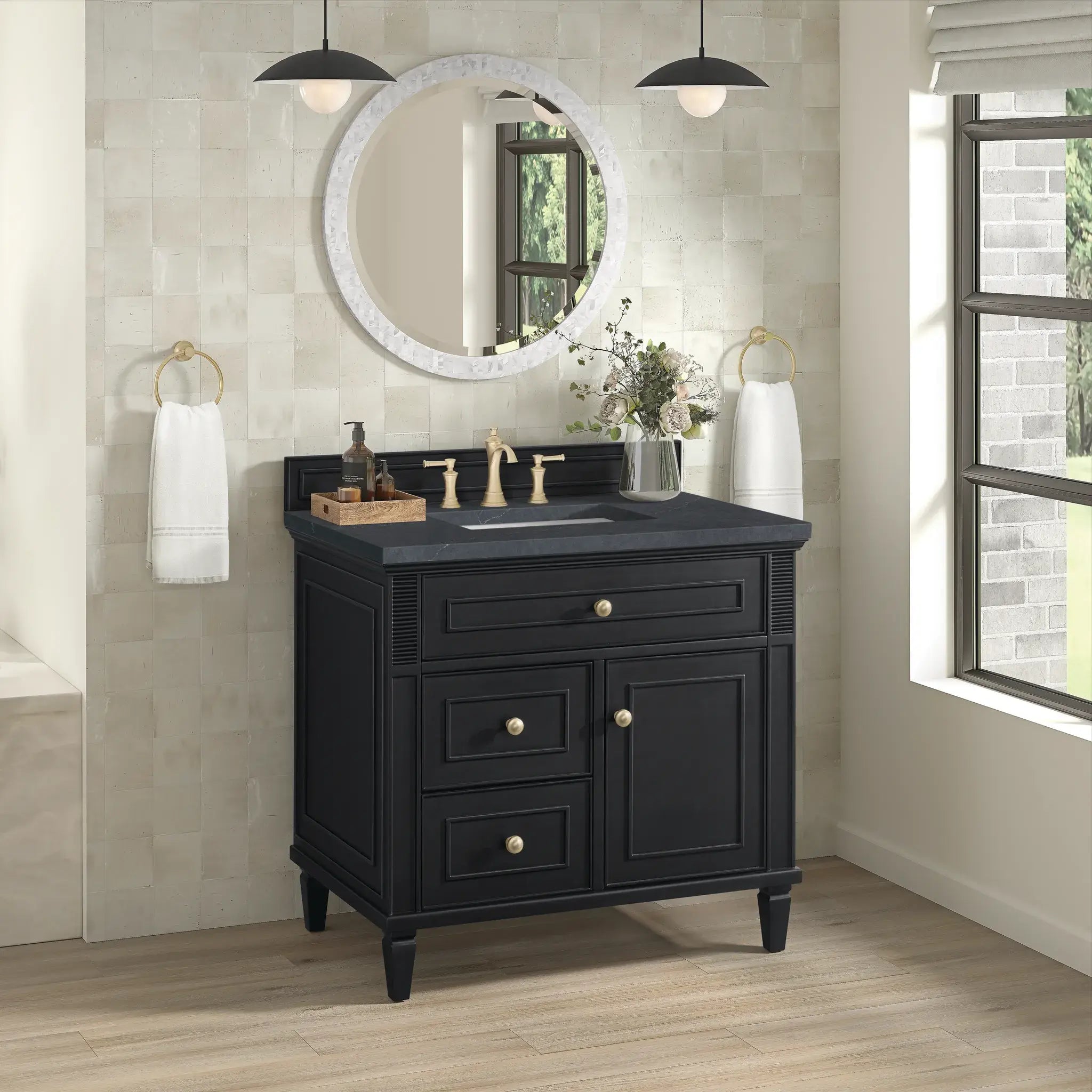 36" Lorelai Single Vanity in Black Onyx-Charcoal Soapstone Silestone-8" Widespread image 3