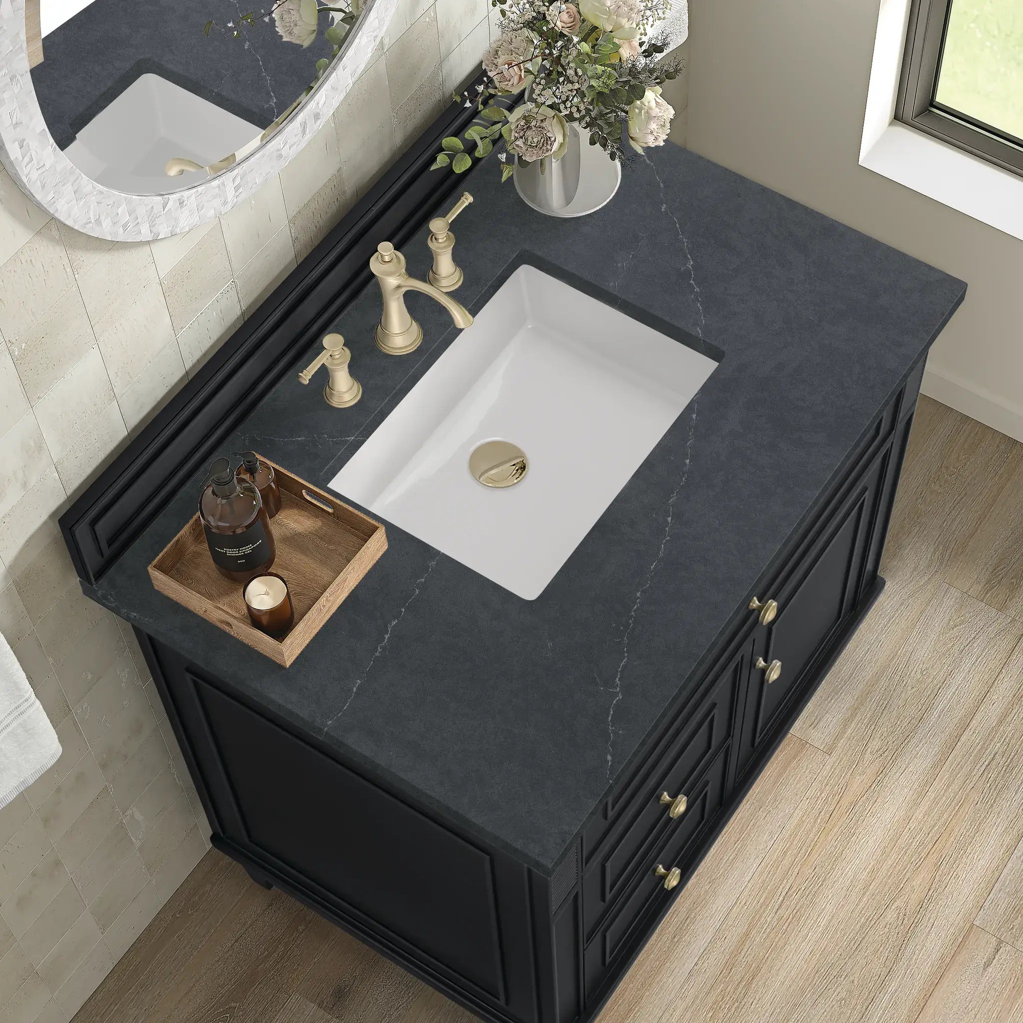 36" Lorelai Single Vanity in Black Onyx-Charcoal Soapstone Silestone-8" Widespread image 6