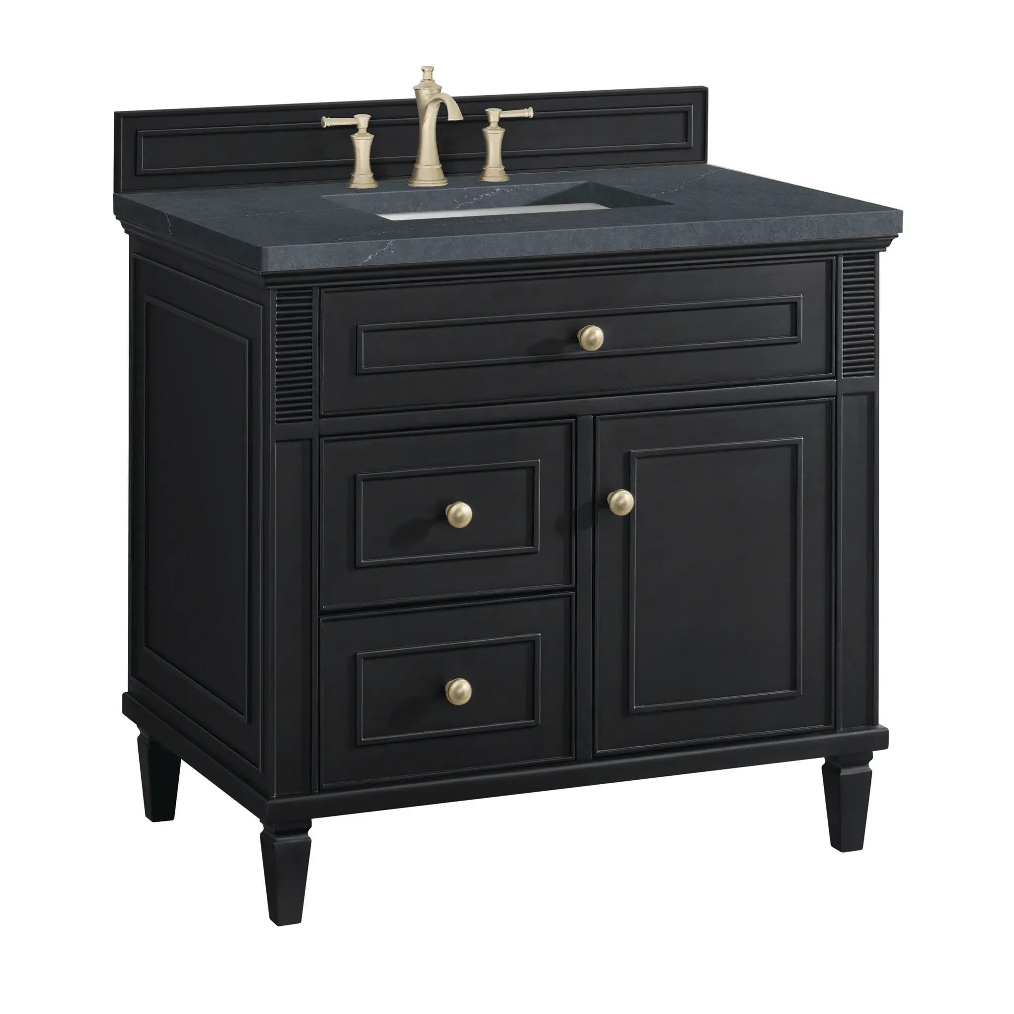 36" Lorelai Single Vanity in Black Onyx-Charcoal Soapstone Silestone-8" Widespread image 9