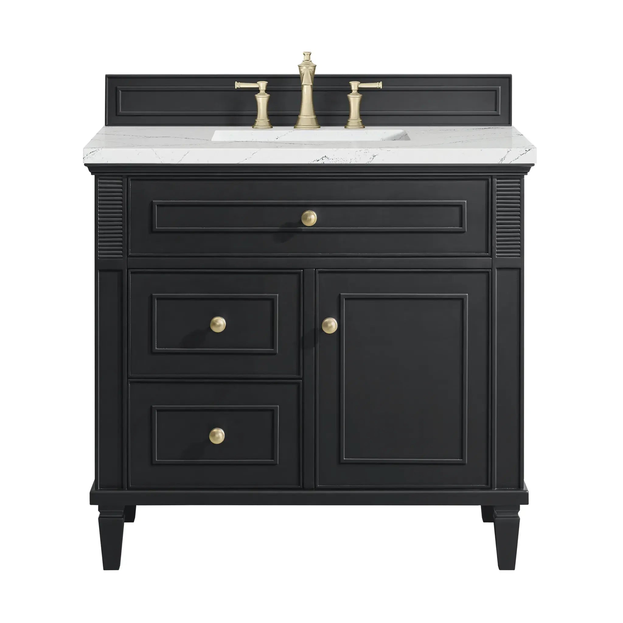 36" Lorelai Single Vanity in Black Onyx-Ethereal Noctis Silestone-8" Widespread image