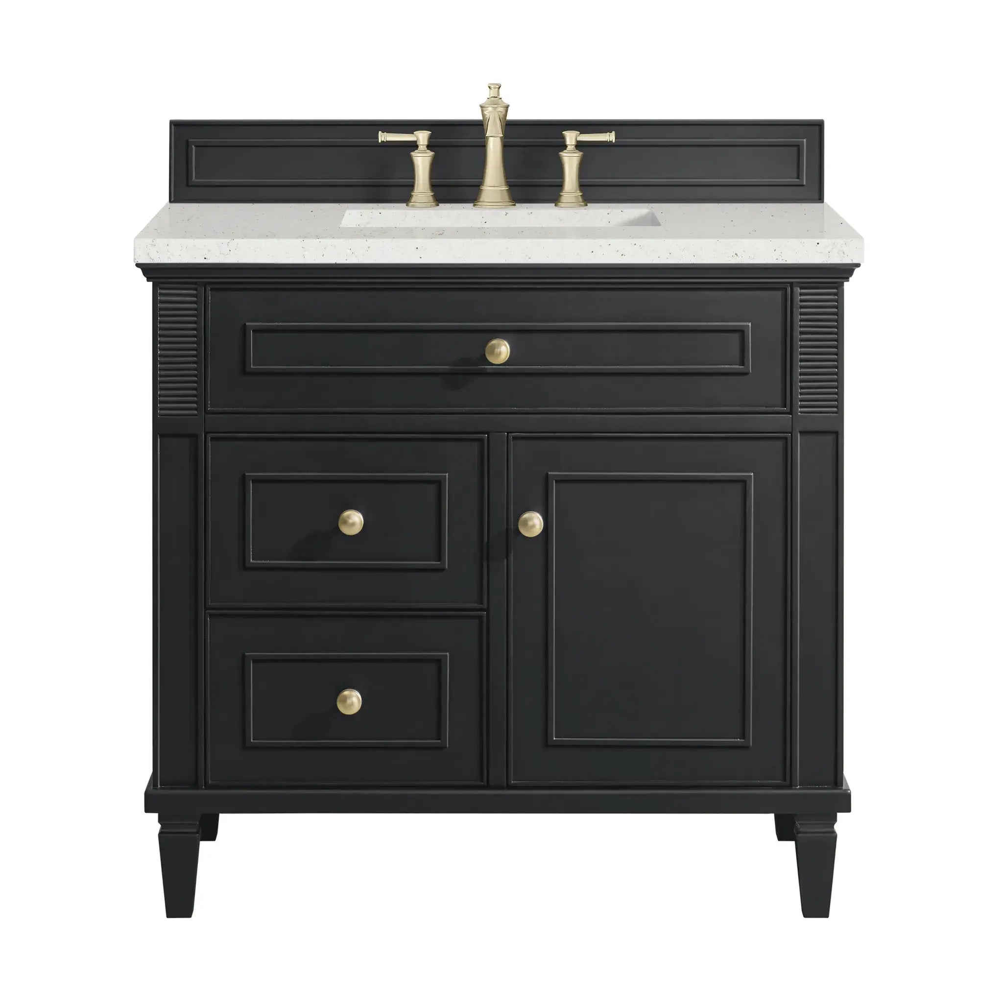36" Lorelai Single Vanity in Black Onyx-Lime Delight Silestone-8" Widespread image