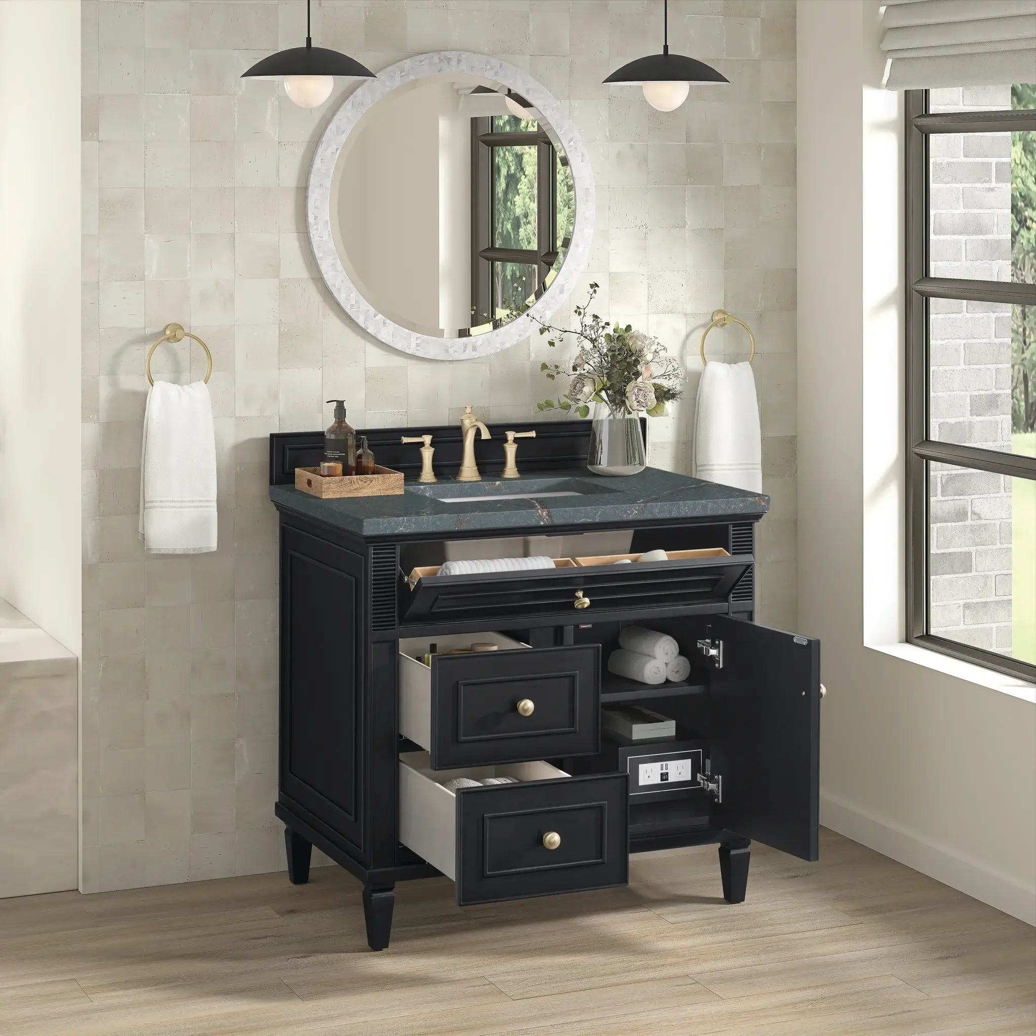 36" Lorelai Single Vanity in Black Onyx-Parisien Bleu Silestone-8" Widespread image 4