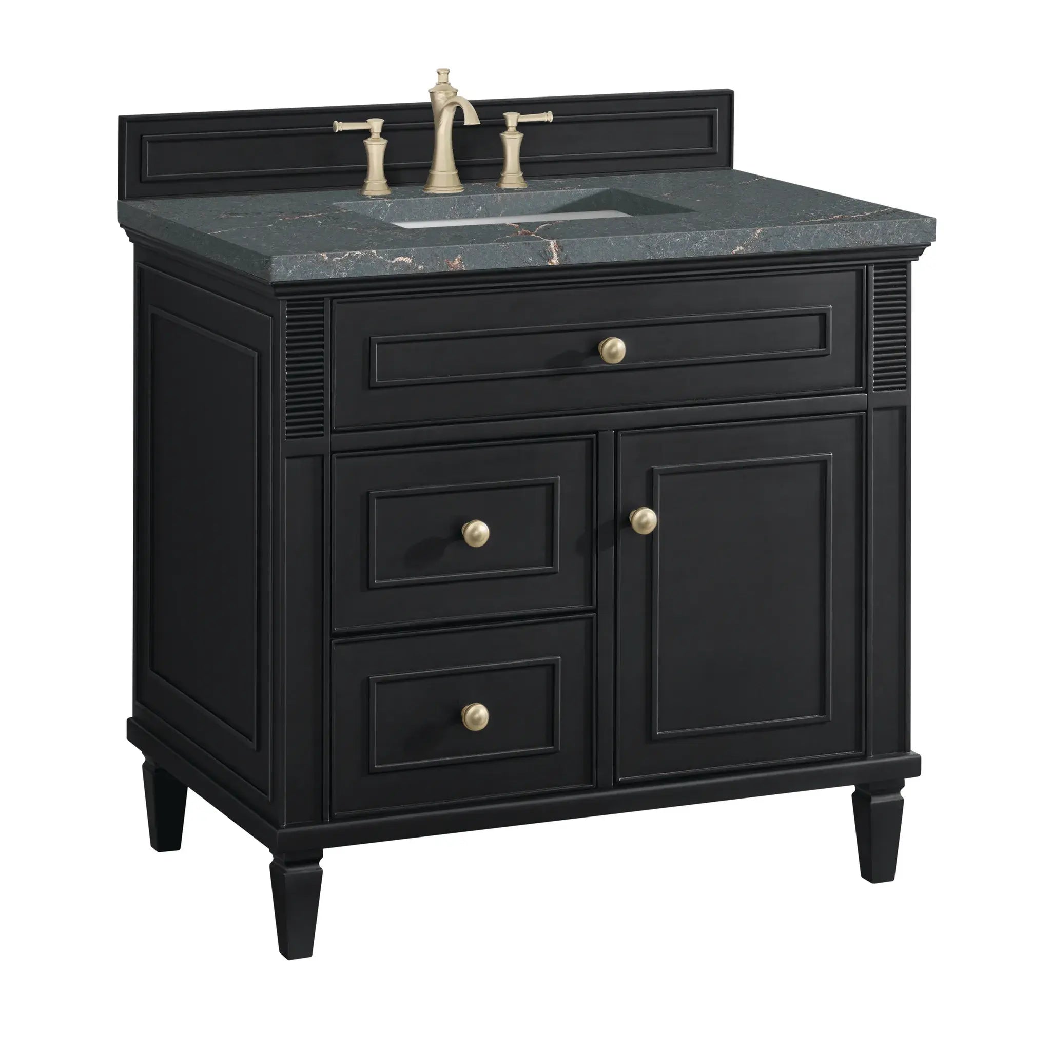 36" Lorelai Single Vanity in Black Onyx-Parisien Bleu Silestone-8" Widespread image 9