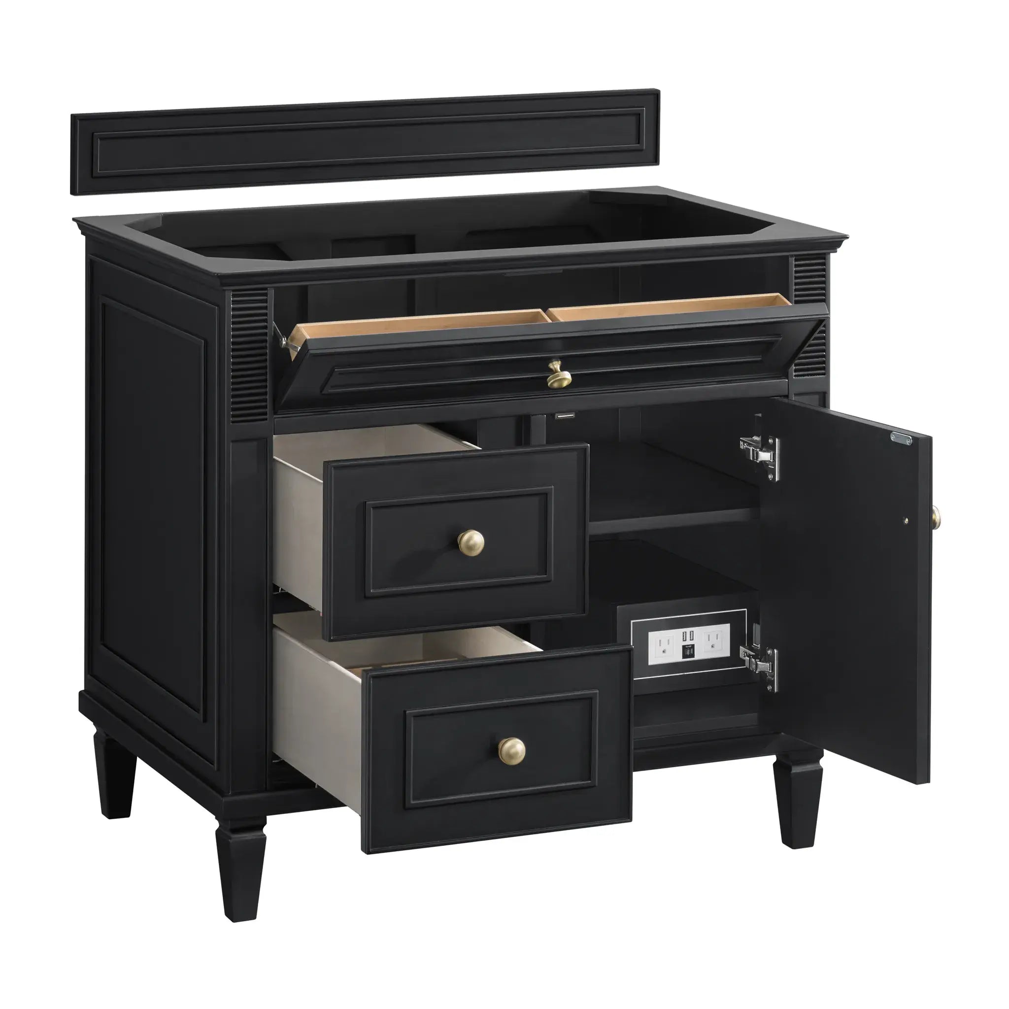 36" Lorelai Single Vanity in Black Onyx-Victorian Silver Silestone-8" Widespread image 7