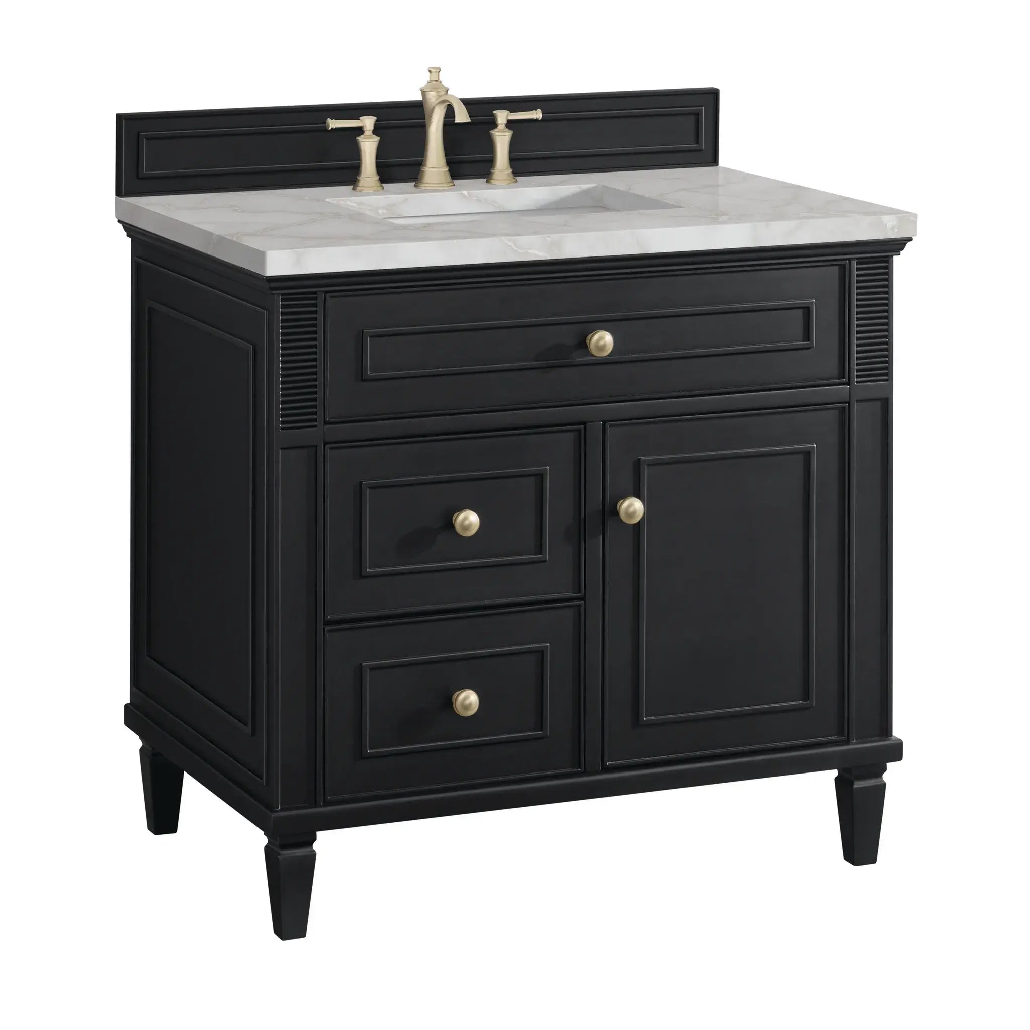 36" Lorelai Single Vanity in Black Onyx-Victorian Silver Silestone-8" Widespread image 9