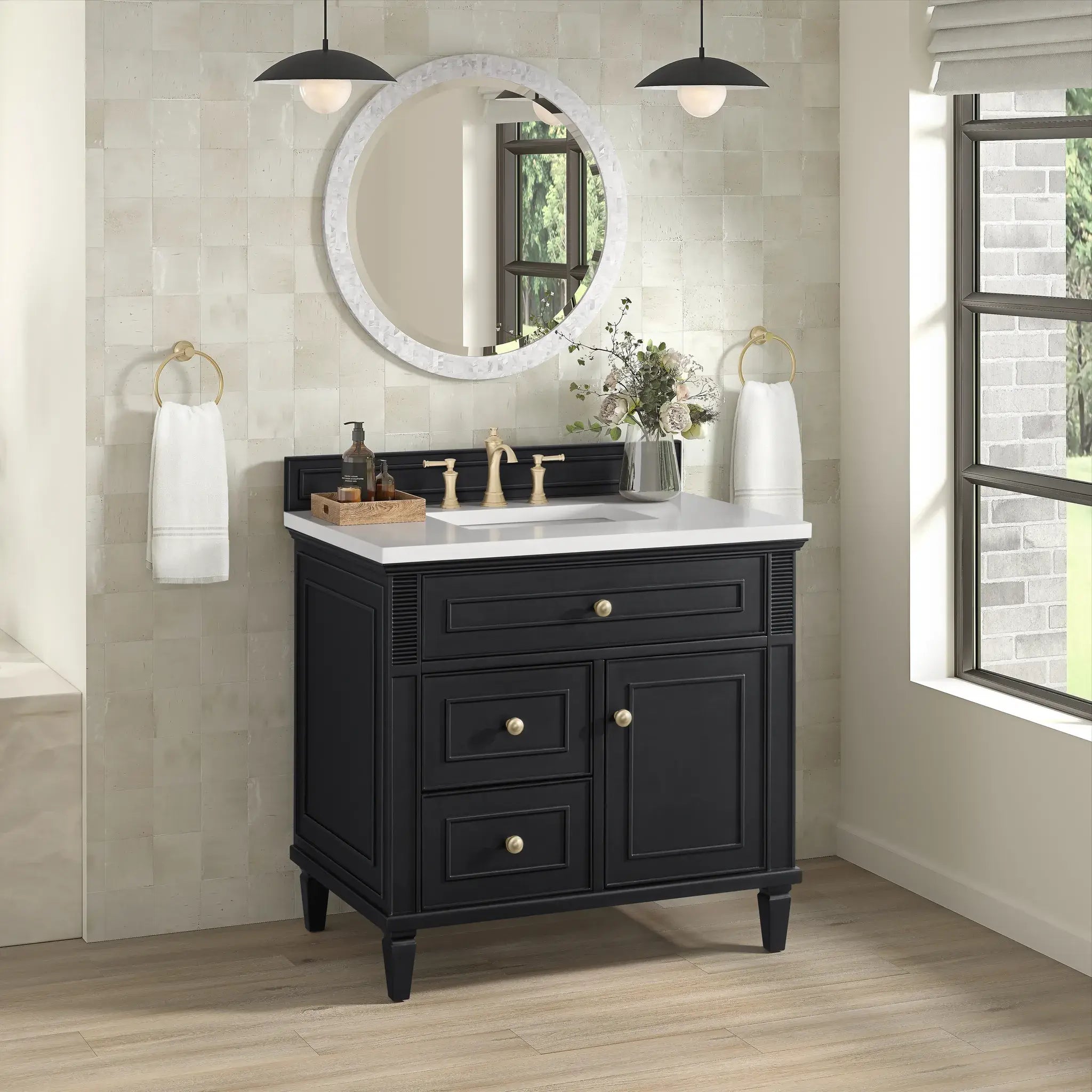 36" Lorelai Single Vanity in Black Onyx-White Zeus Silestone-8" Widespread image 3