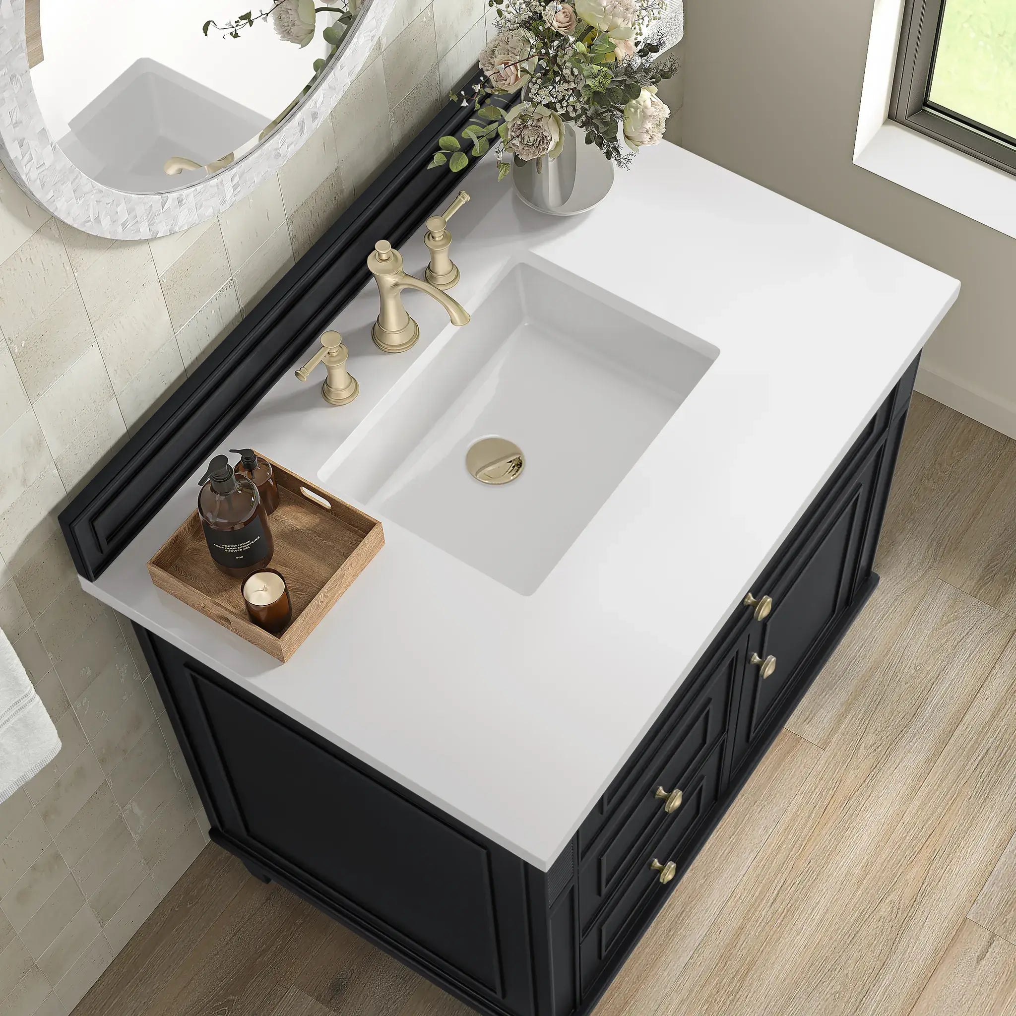 36" Lorelai Single Vanity in Black Onyx-White Zeus Silestone-8" Widespread image 6