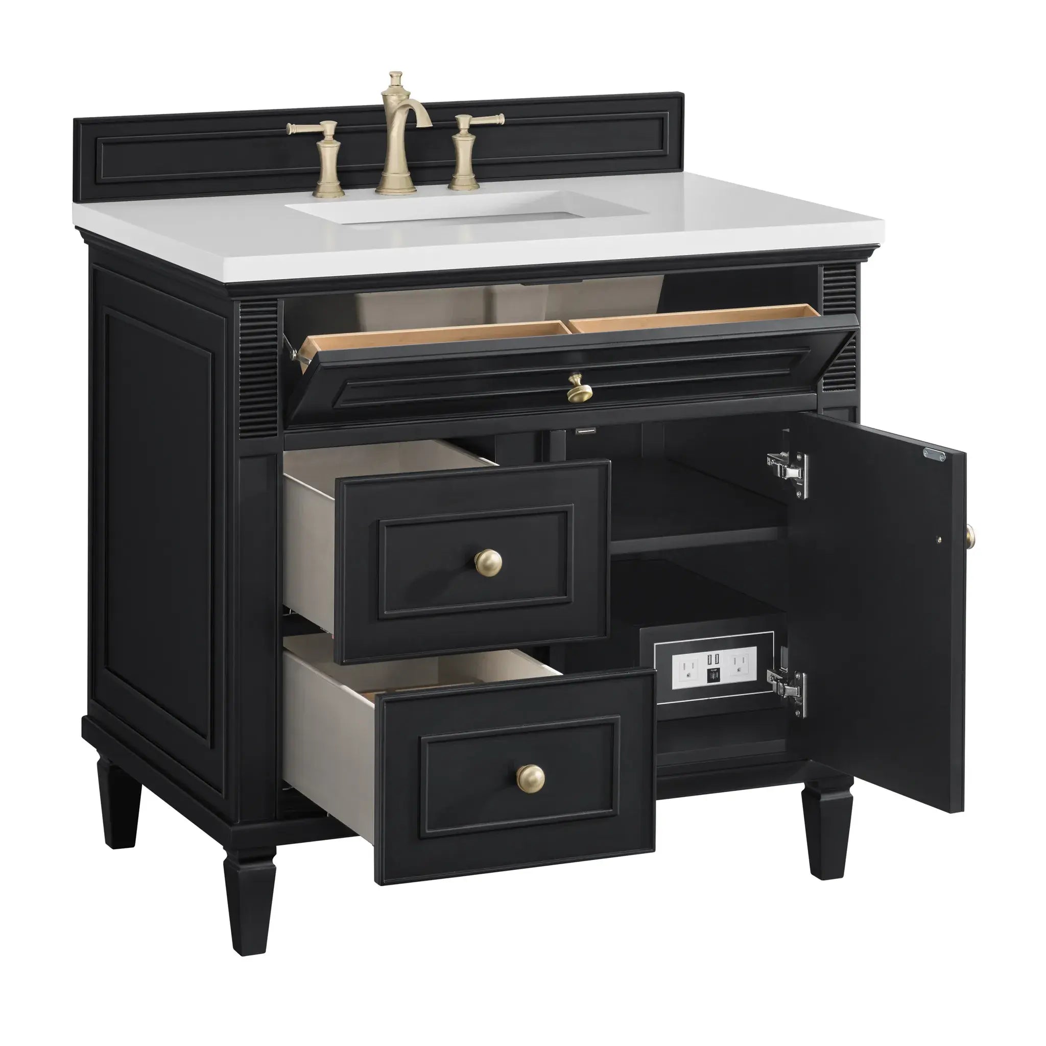 36" Lorelai Single Vanity in Black Onyx-White Zeus Silestone-8" Widespread image 8