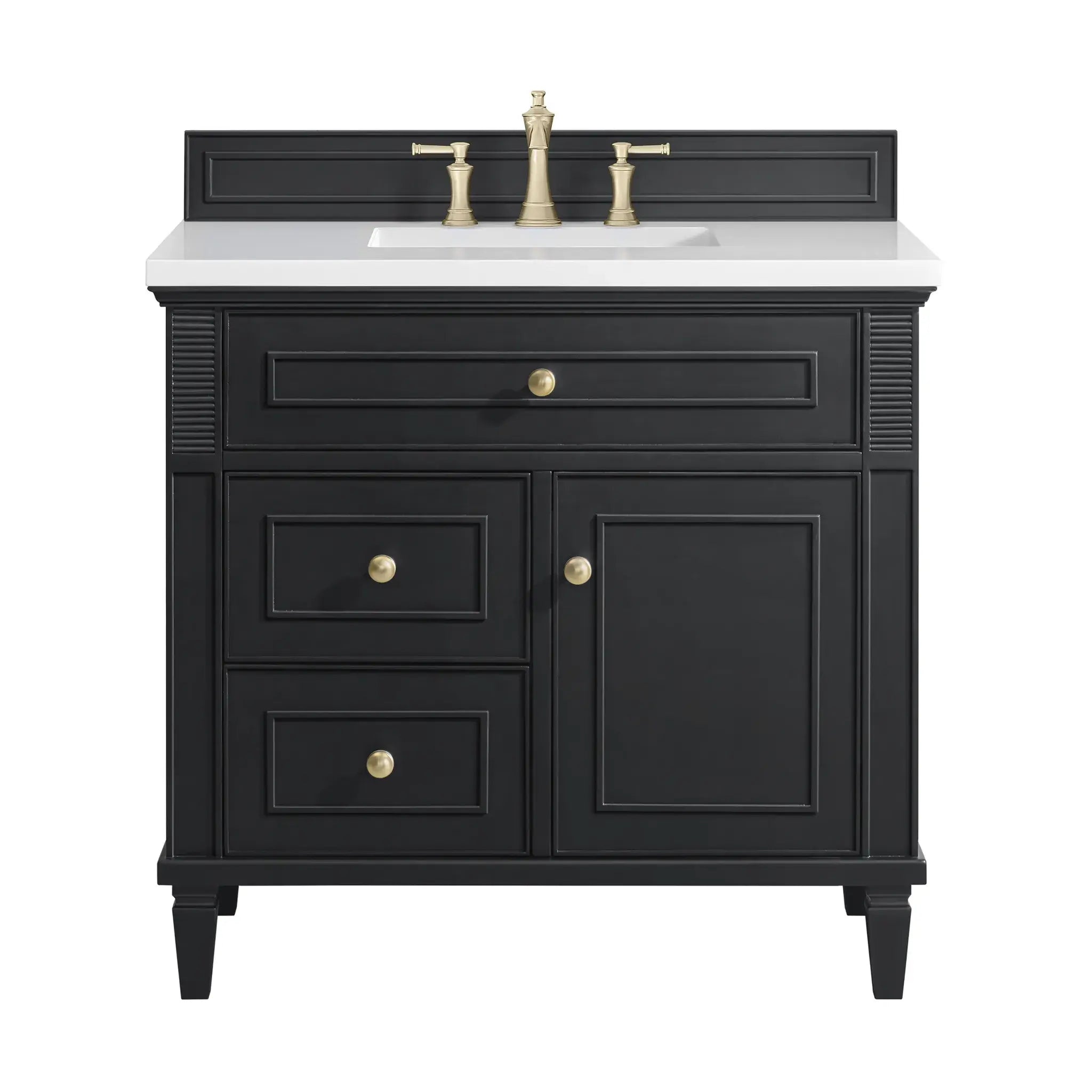 36" Lorelai Single Vanity in Black Onyx-White Zeus Silestone-8" Widespread image