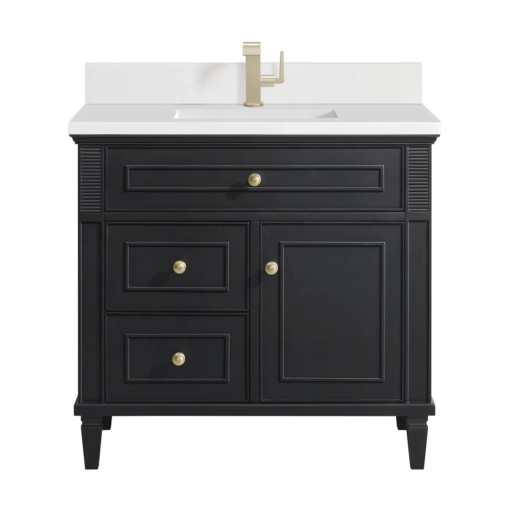 36" Lorelai Single Vanity in Black Onyx-White Zeus Silestone & Backsplash-Single Hole image