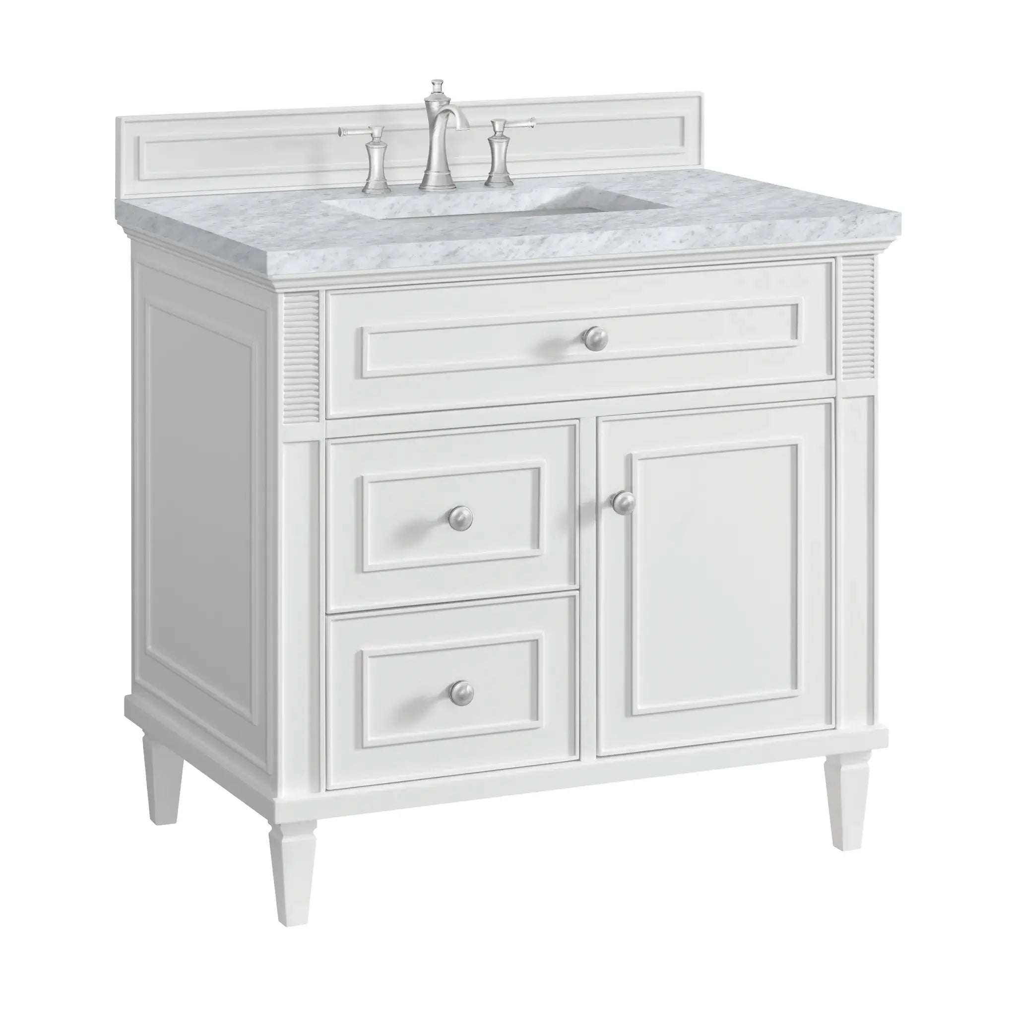 36" Lorelai Single Vanity in Bright White-Carrara White Marble-8" Widespread image 9