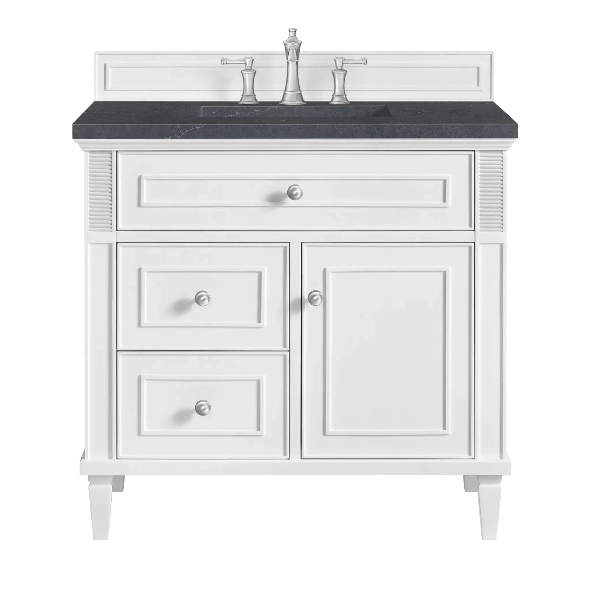 36" Lorelai Single Vanity in Bright White-Charcoal Soapstone Silestone-8" Widespread image