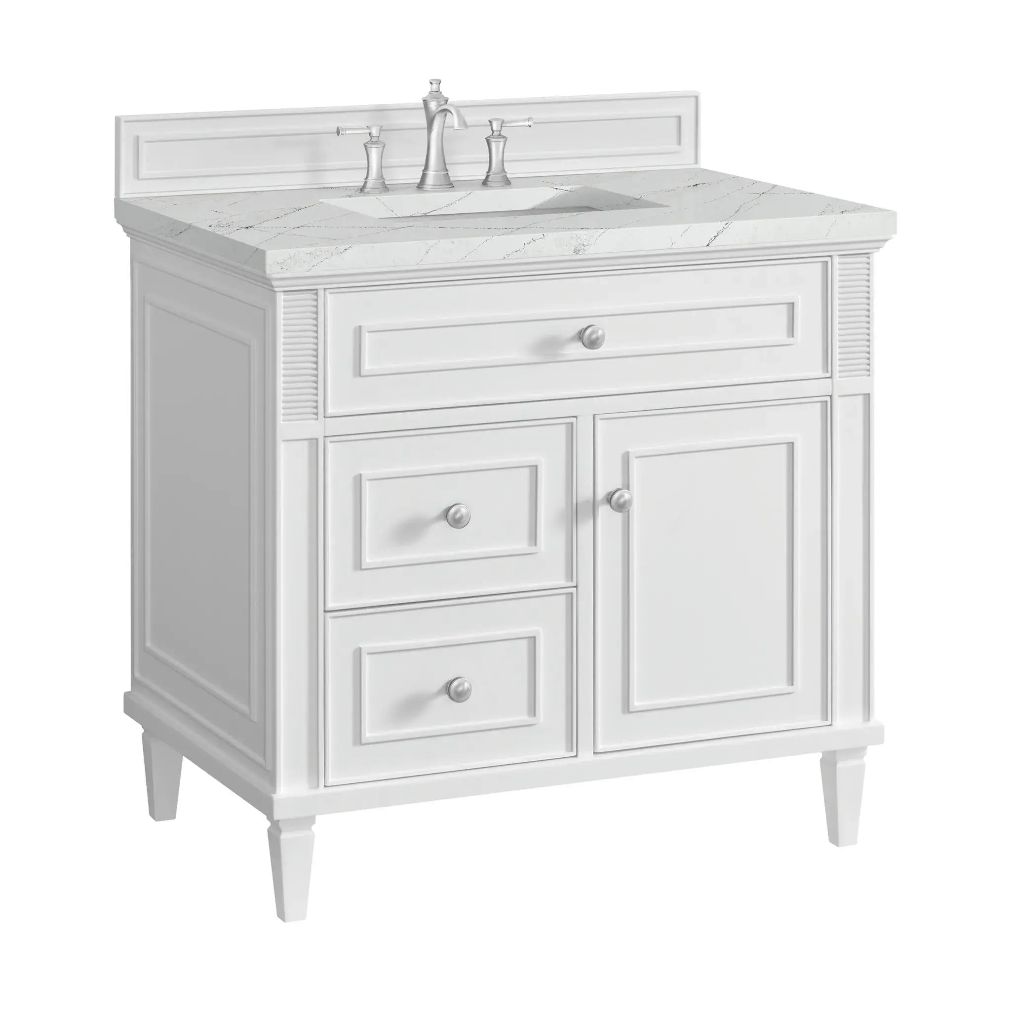36" Lorelai Single Vanity in Bright White-Ethereal Noctis Silestone-8" Widespread image 9