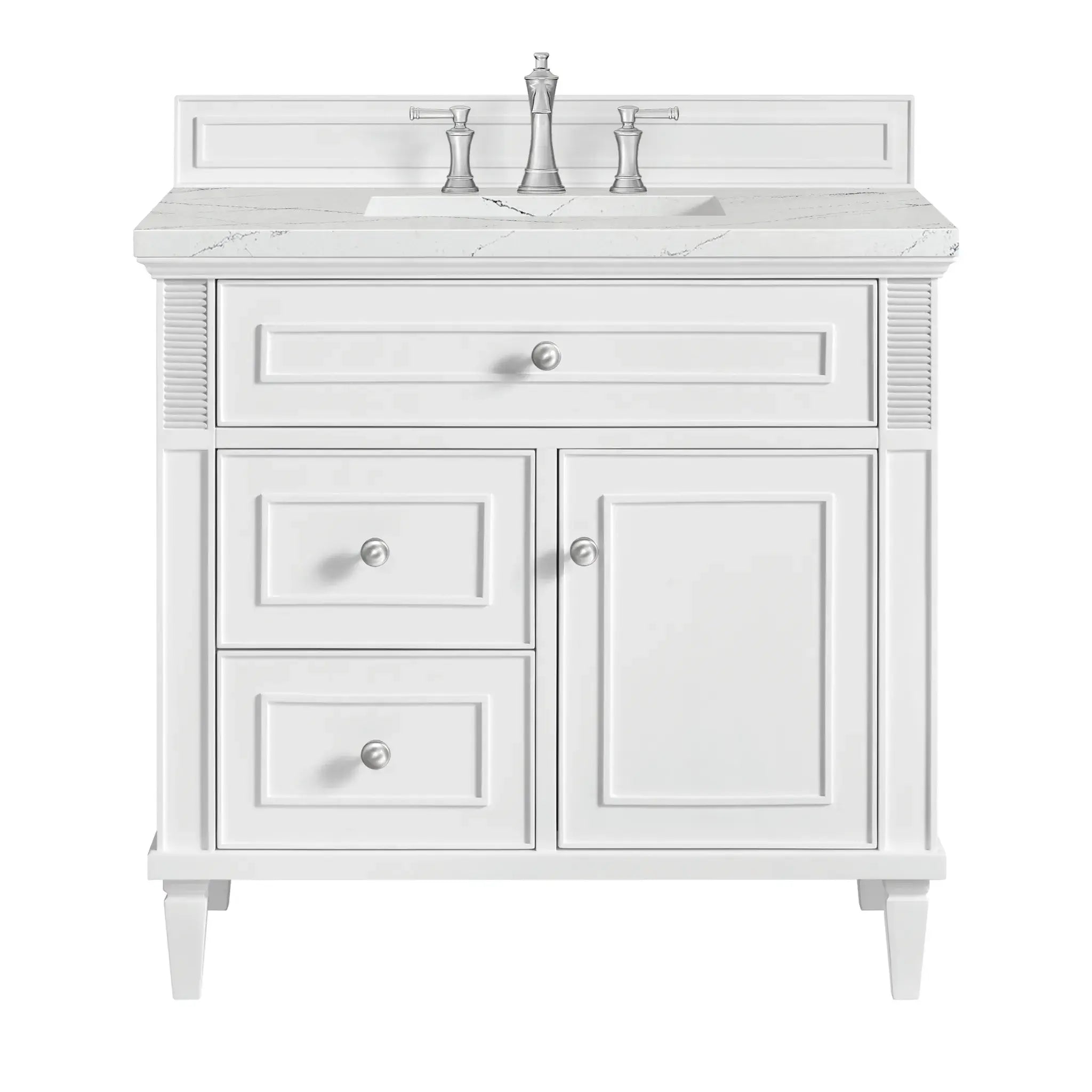 36" Lorelai Single Vanity in Bright White-Ethereal Noctis Silestone-8" Widespread image
