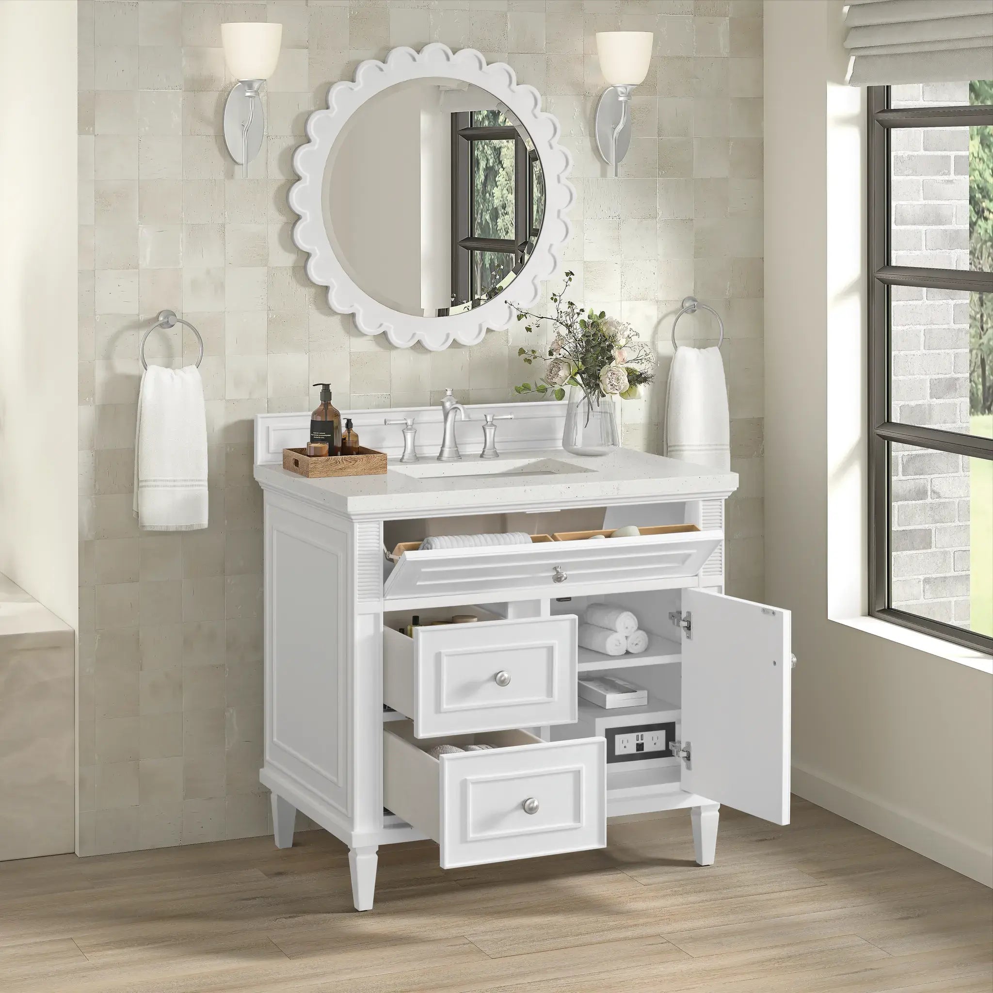 36" Lorelai Single Vanity in Bright White-Lime Delight Silestone-8" Widespread image 4