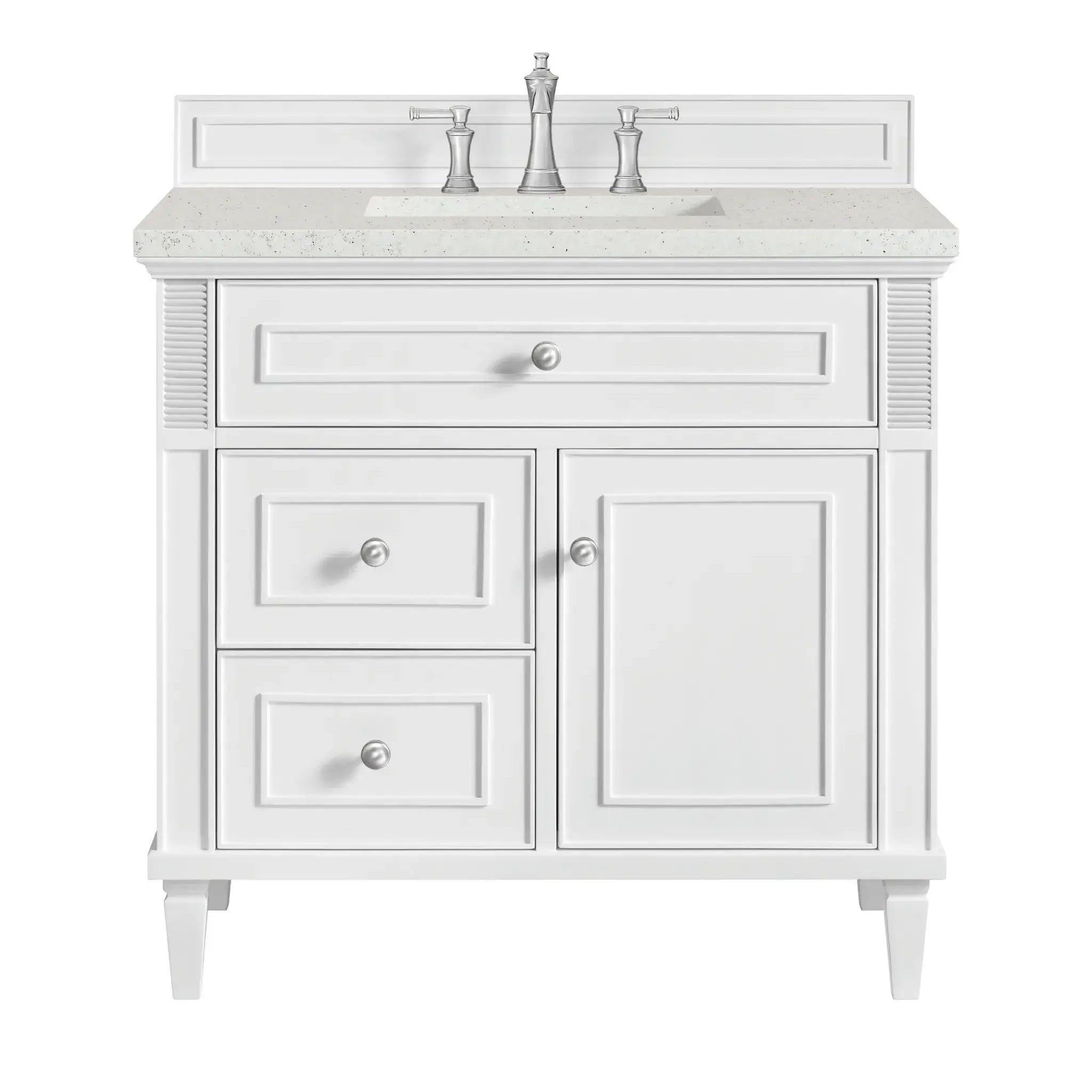 36" Lorelai Single Vanity in Bright White-Lime Delight Silestone-8" Widespread image