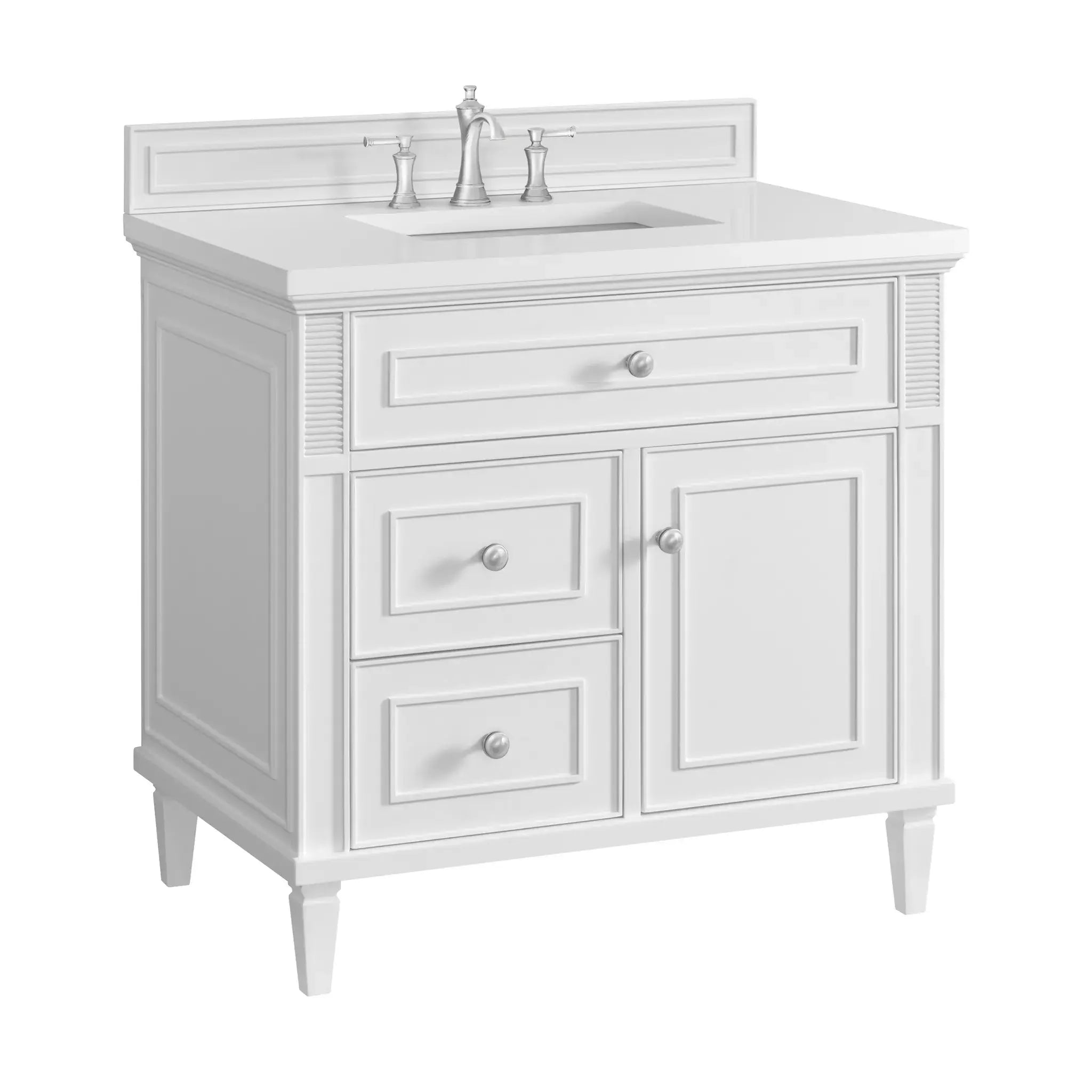 36" Lorelai Single Vanity in Bright White-White Zeus Silestone-8" Widespread image 11