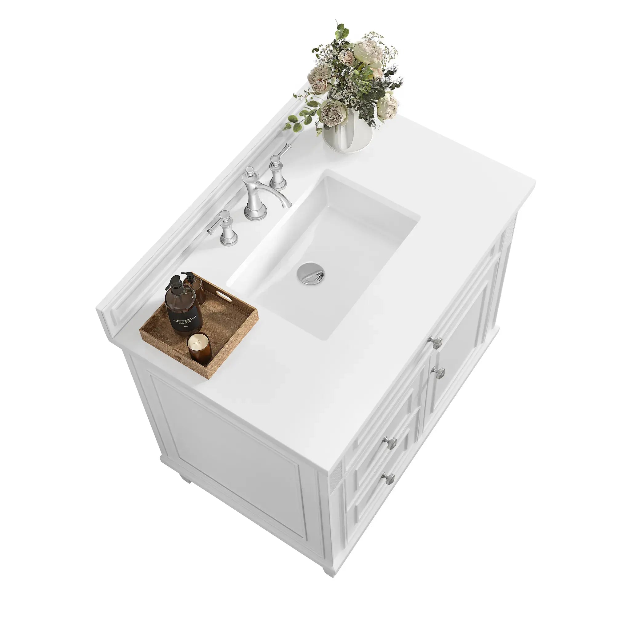 36" Lorelai Single Vanity in Bright White-White Zeus Silestone-8" Widespread image 7