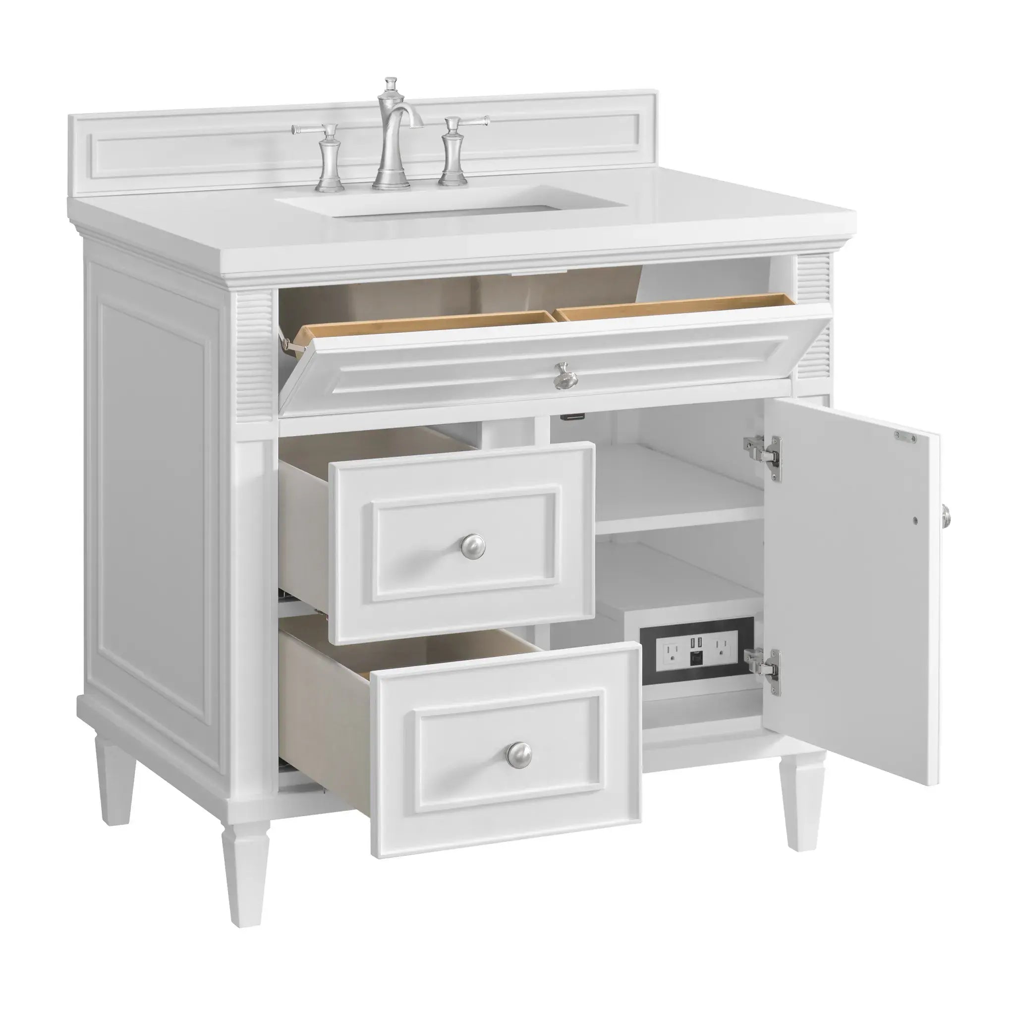 36" Lorelai Single Vanity in Bright White-White Zeus Silestone-8" Widespread image 8