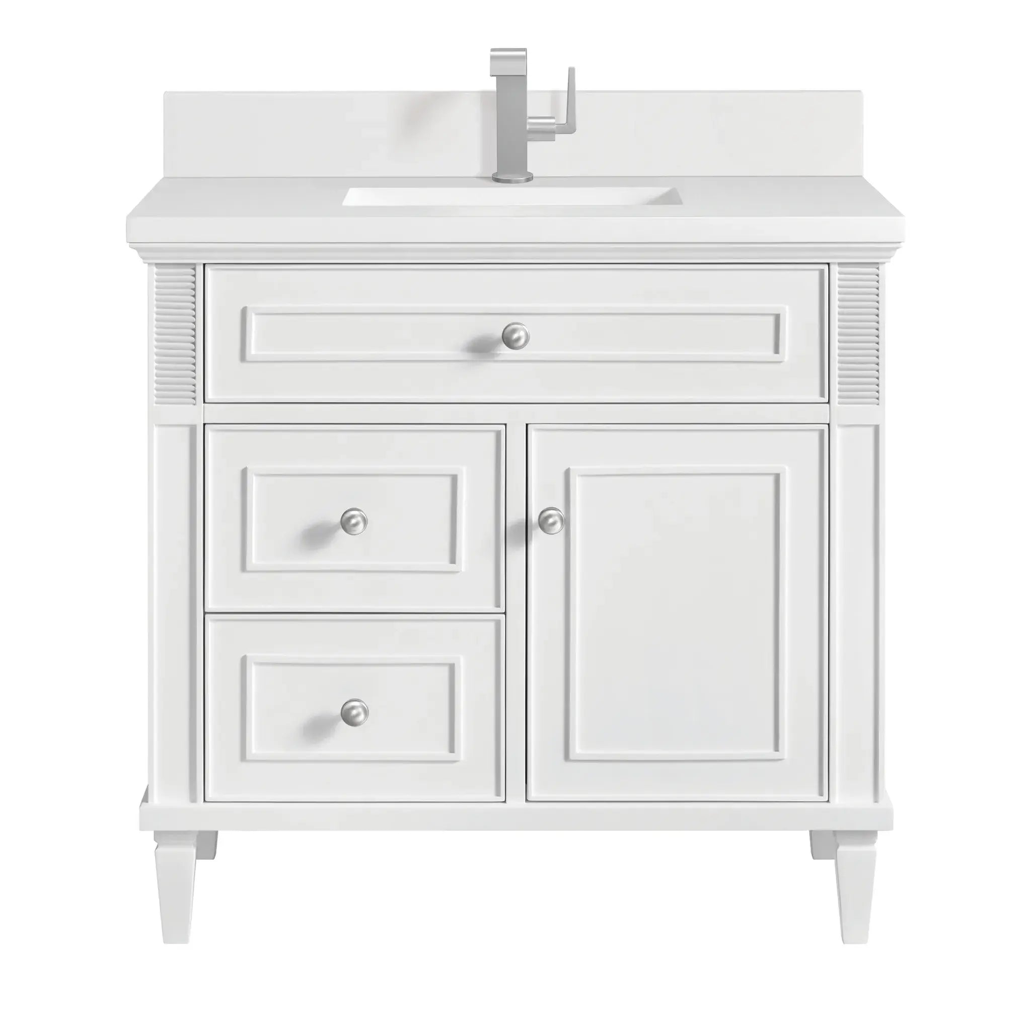36" Lorelai Single Vanity in Bright White-White Zeus Silestone & Backsplash-Single Hole image