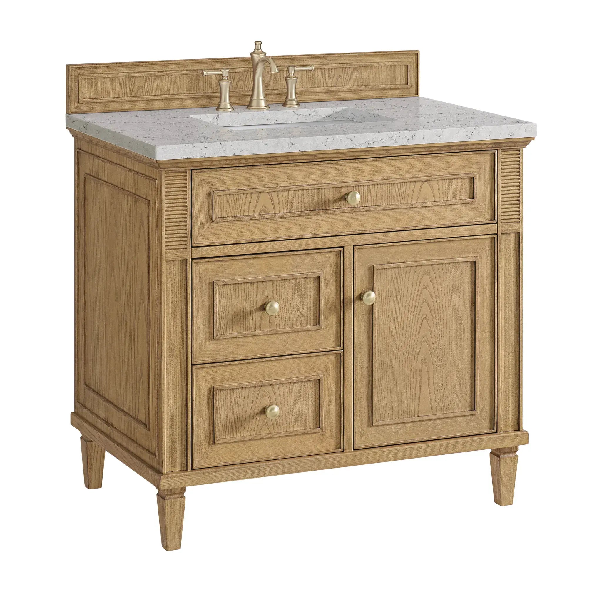 36" Lorelai Single Vanity in Light Natural Oak-Eternal Jasmine Pearl Silestone-8" Widespread image 9