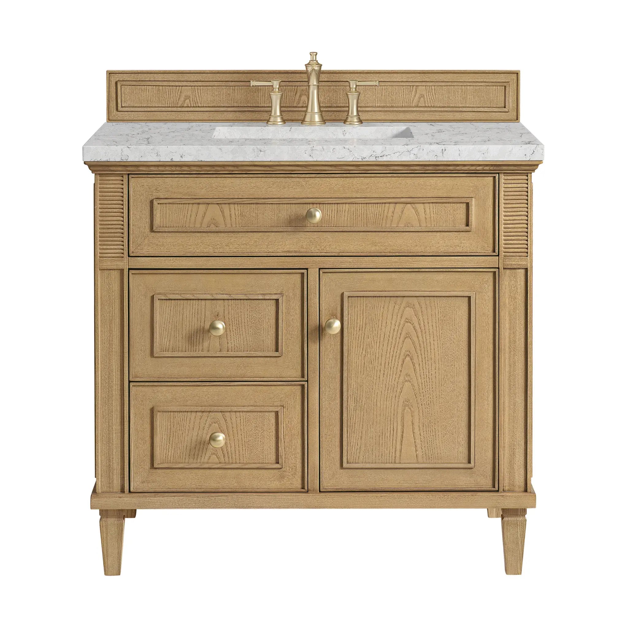 36" Lorelai Single Vanity in Light Natural Oak-Eternal Jasmine Pearl Silestone-8" Widespread image