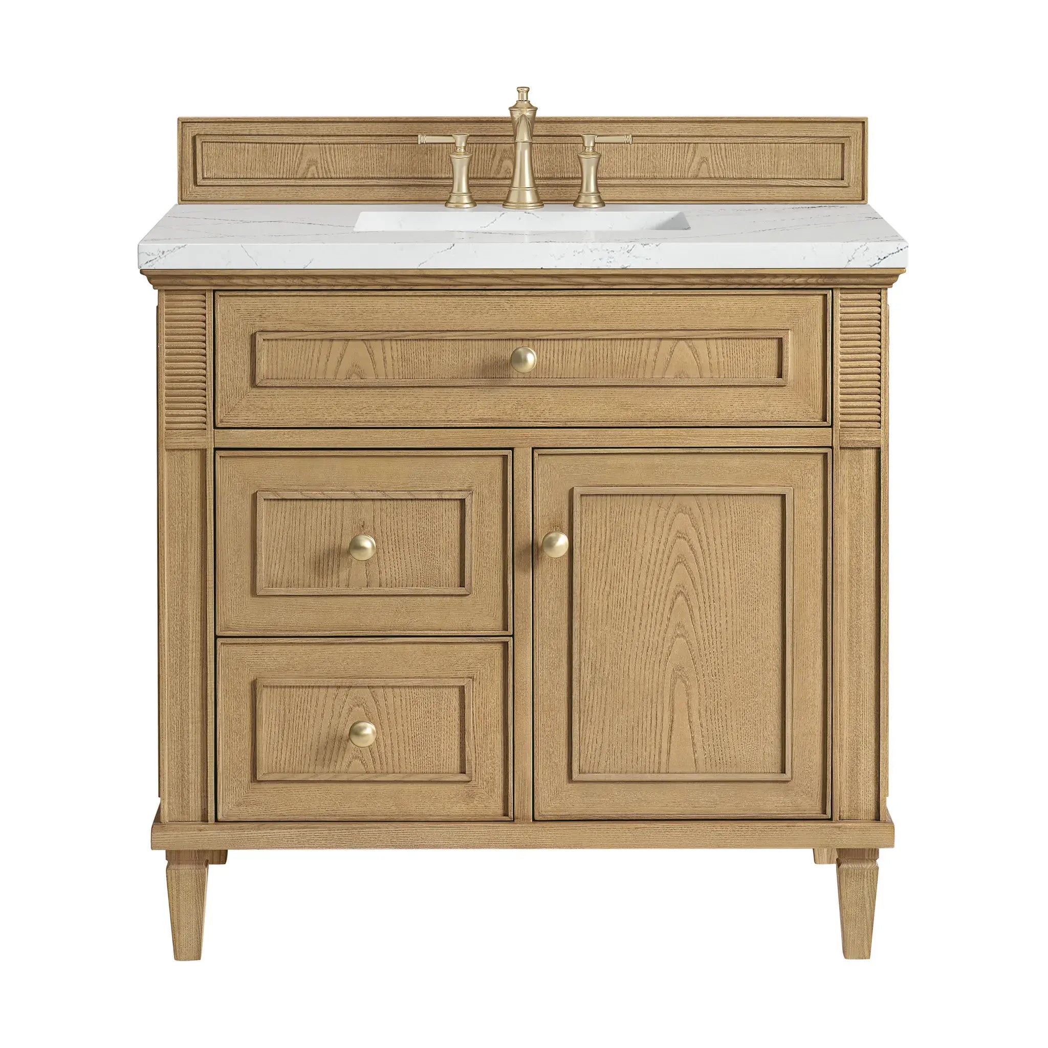 36" Lorelai Single Vanity in Light Natural Oak-Ethereal Noctis Silestone-8" Widespread image