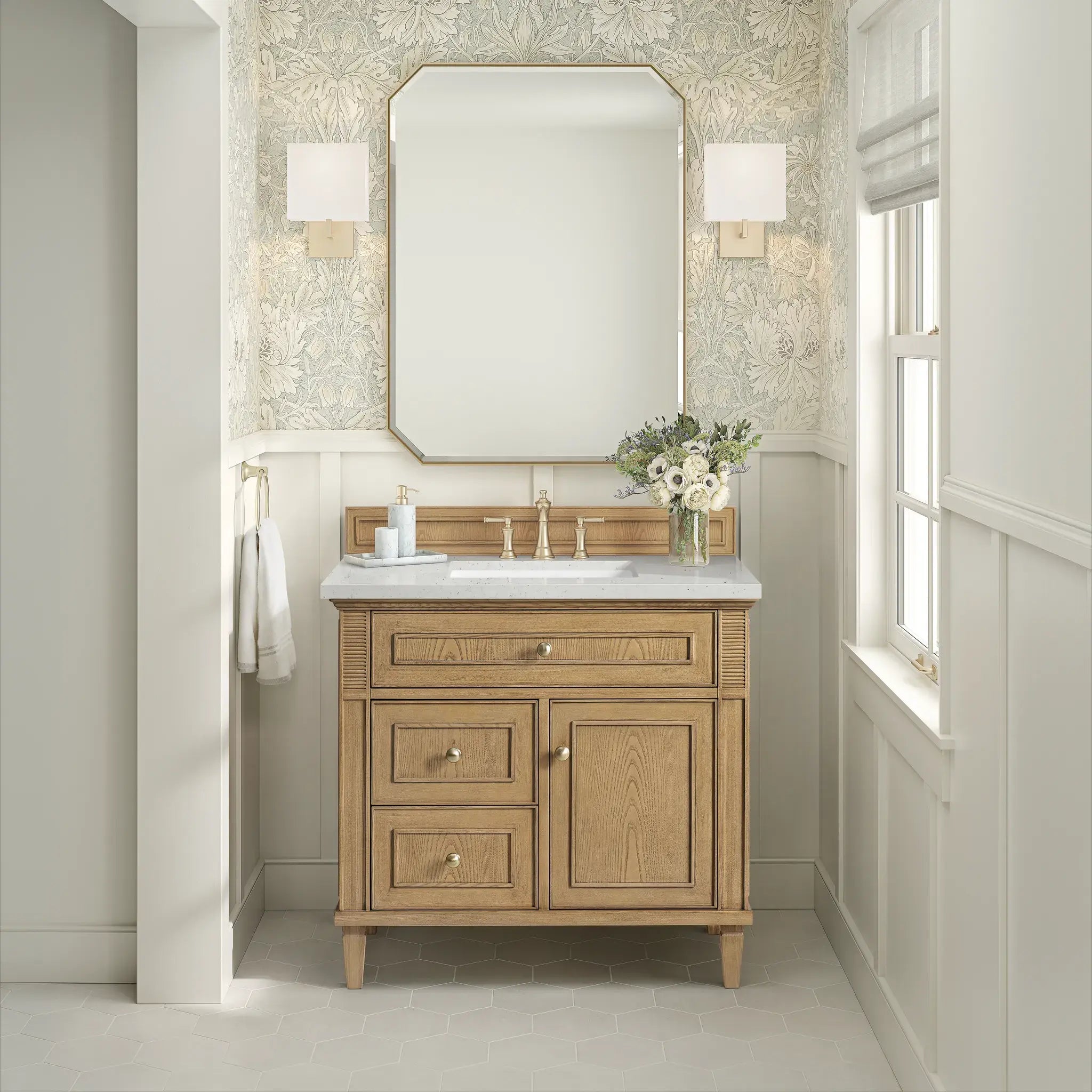 36" Lorelai Single Vanity in Light Natural Oak-Lime Delight Silestone-8" Widespread image 2