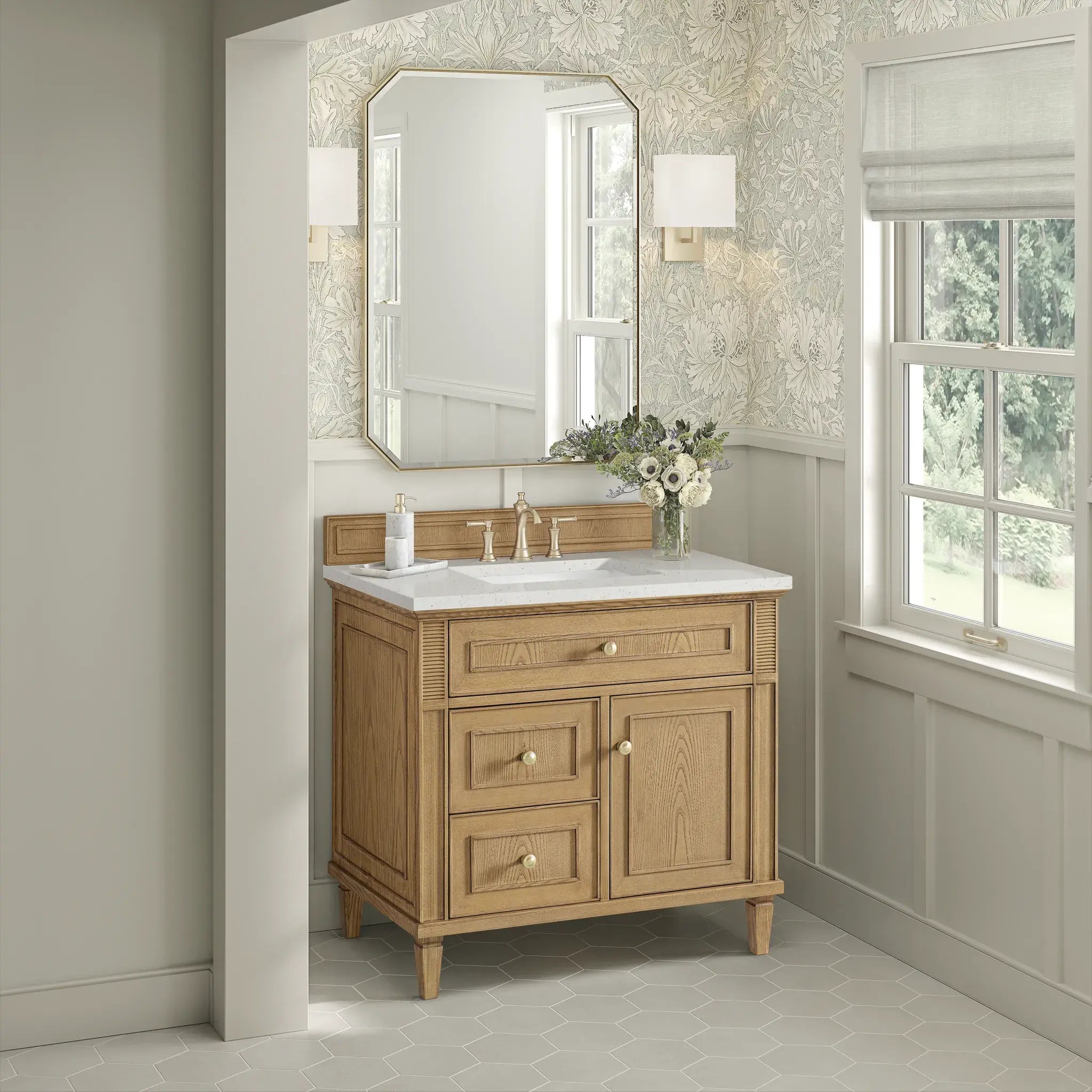 36" Lorelai Single Vanity in Light Natural Oak-Lime Delight Silestone-8" Widespread image 3