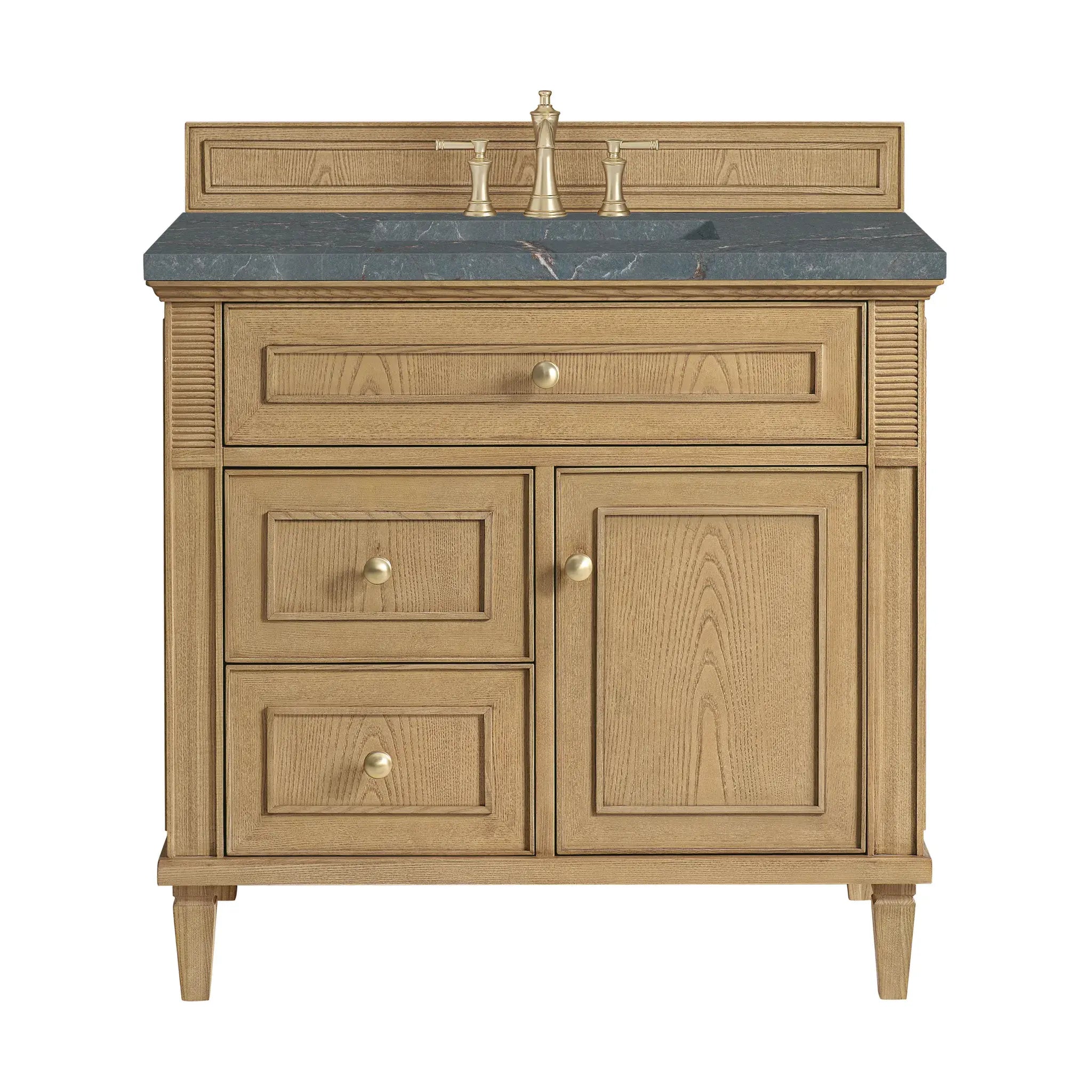 36" Lorelai Single Vanity in Light Natural Oak-Parisien Bleu Silestone-8" Widespread image