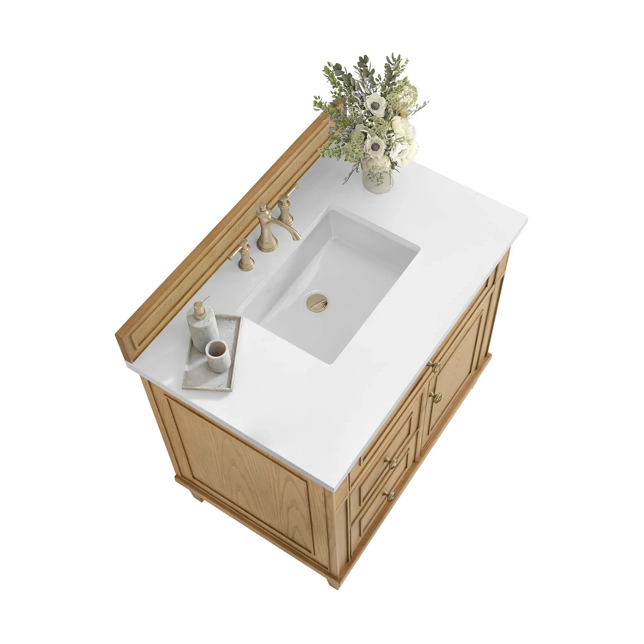 36" Lorelai Single Vanity in Light Natural Oak-White Zeus Silestone-8" Widespread image 7