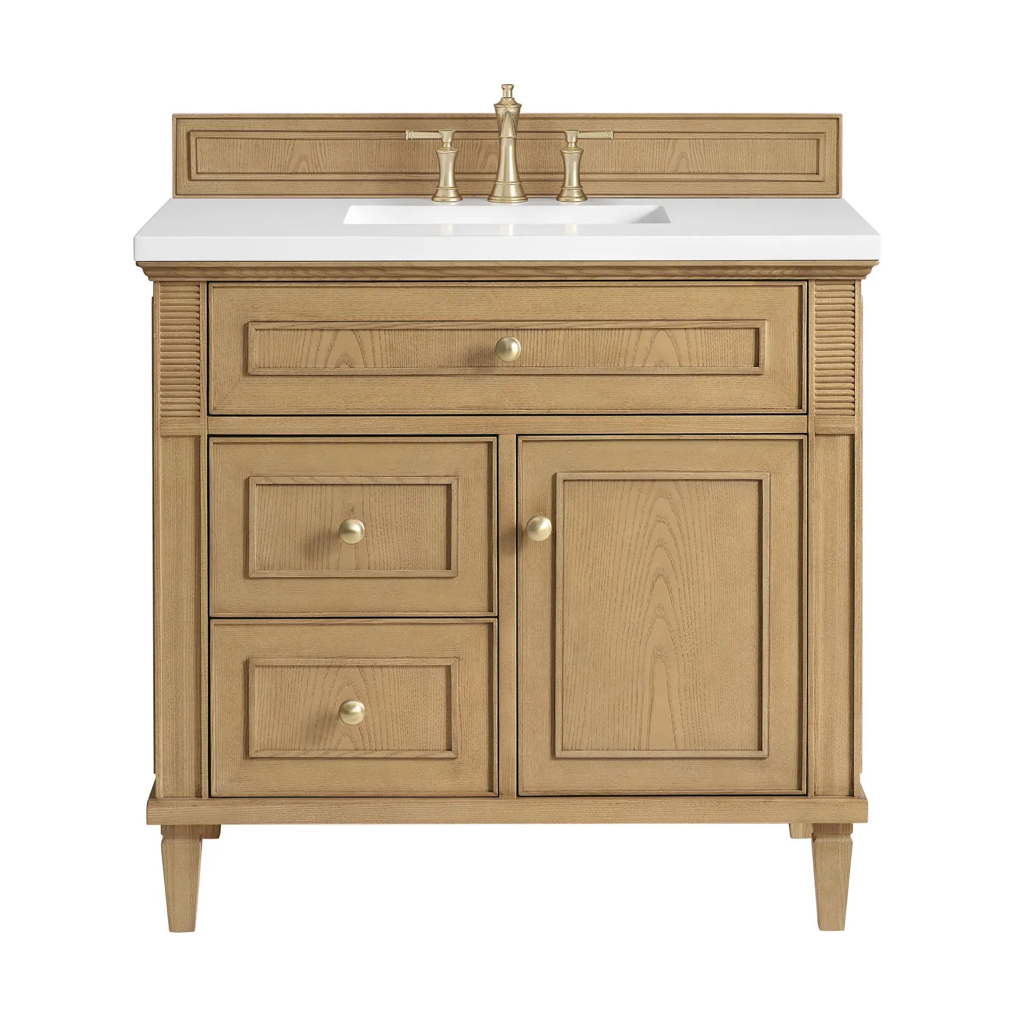 36" Lorelai Single Vanity in Light Natural Oak-White Zeus Silestone-8" Widespread image