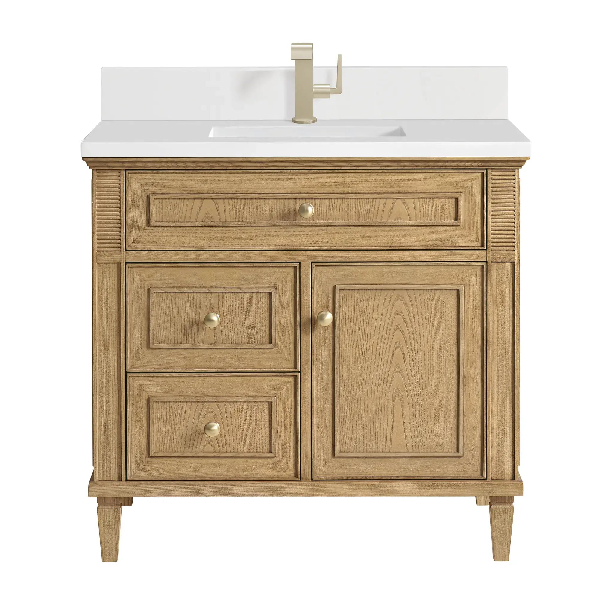 36" Lorelai Single Vanity in Light Natural Oak-White Zeus Silestone & Backsplash-Single Hole image