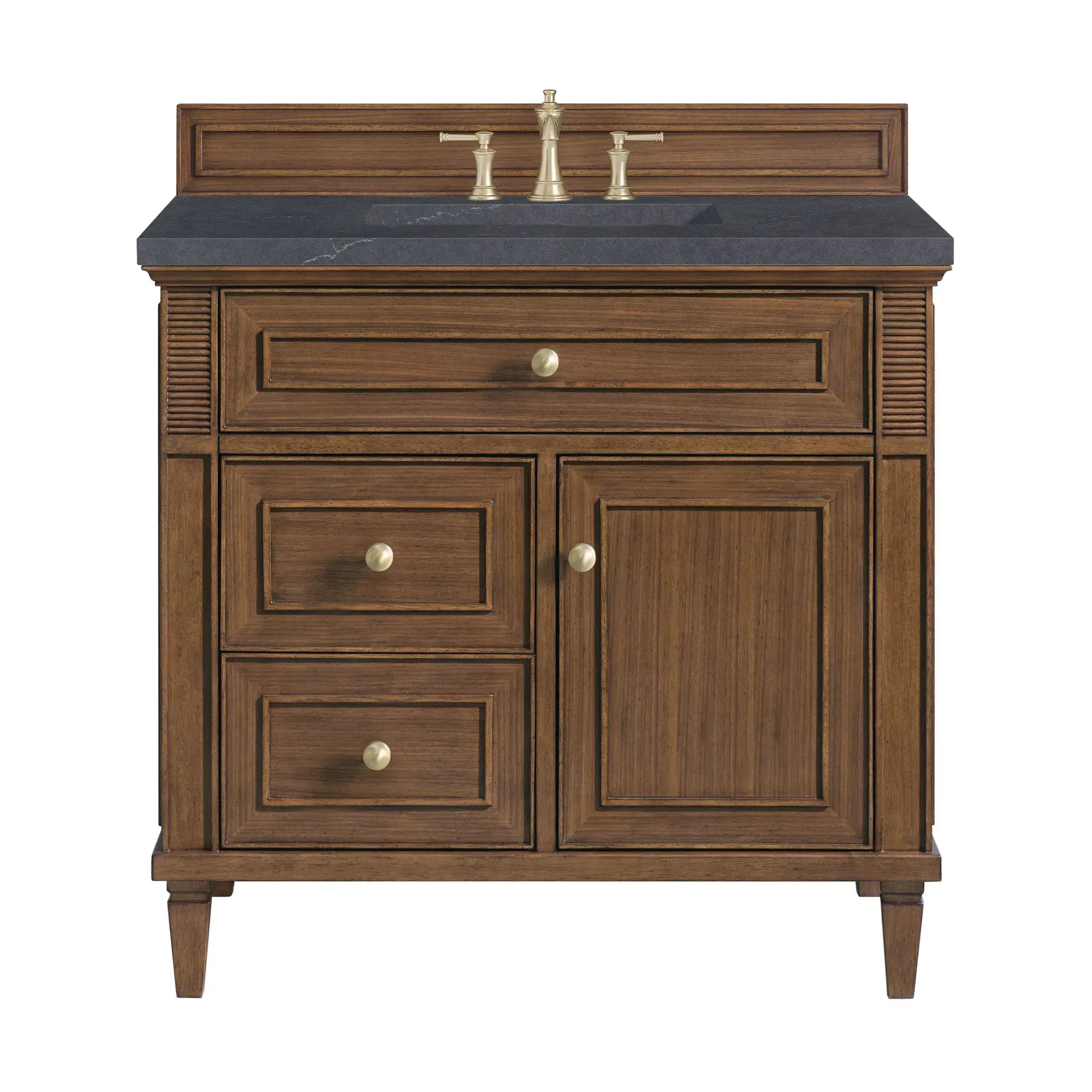 36" Lorelai Single Vanity in Mid-Century Walnut-Charcoal Soapstone Silestone-8" Widespread image
